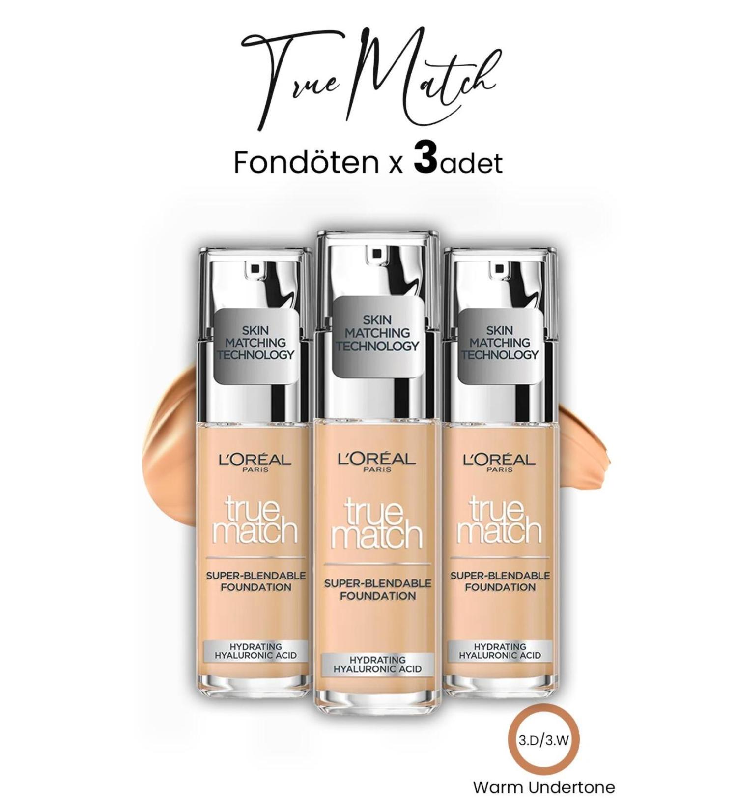 L'Oreal Paris True Match Foundation Warm Undertone 3.d/3.w X 3 Pieces