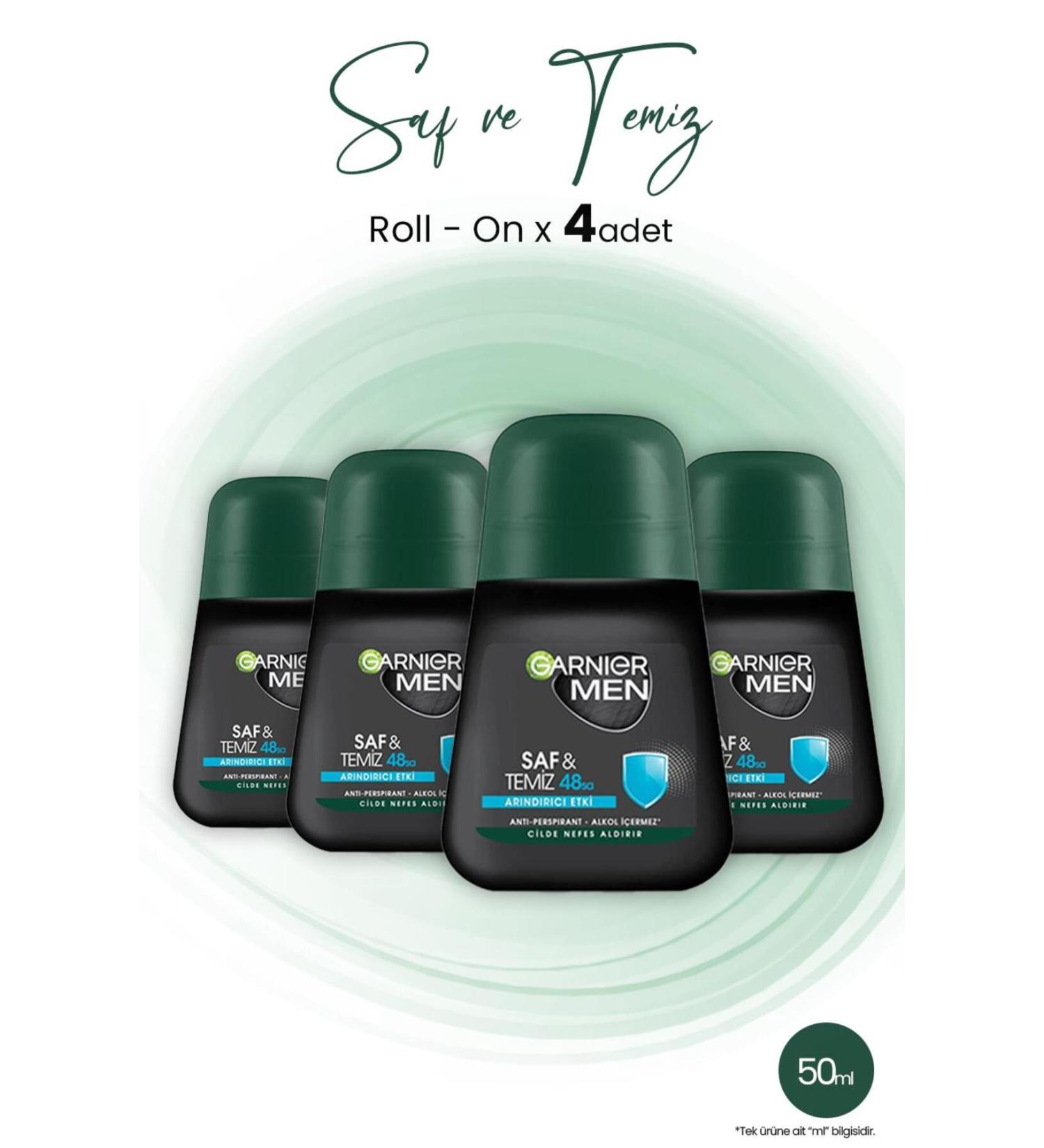 Garnier Men 48h Pure And Clean Roll-on 50 ml X 4 Pieces