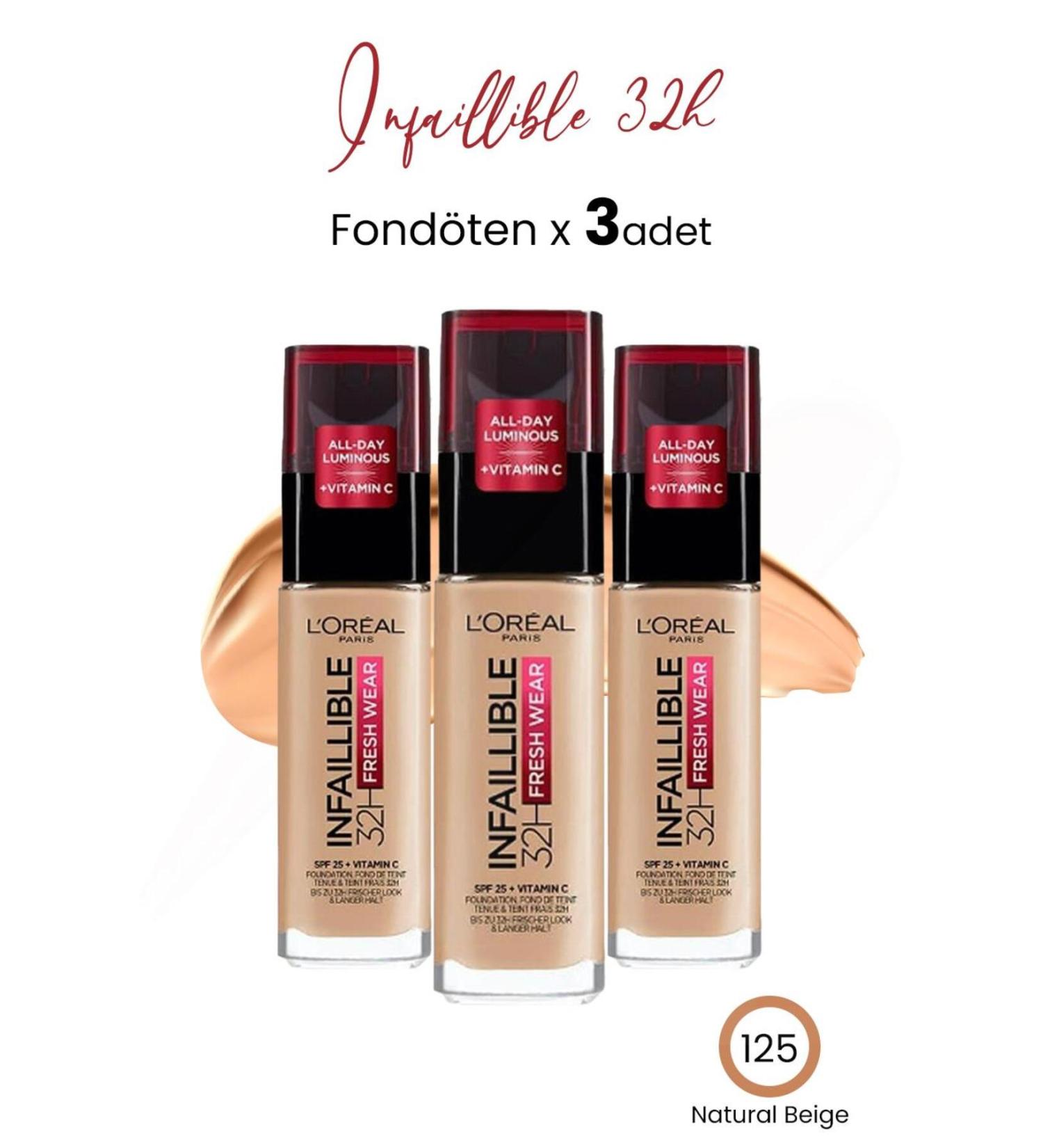 L'Oreal Paris Loreal Paris Infaillible 32H Fresh Wear Foundation 125 Natural Beige x 3 Pieces