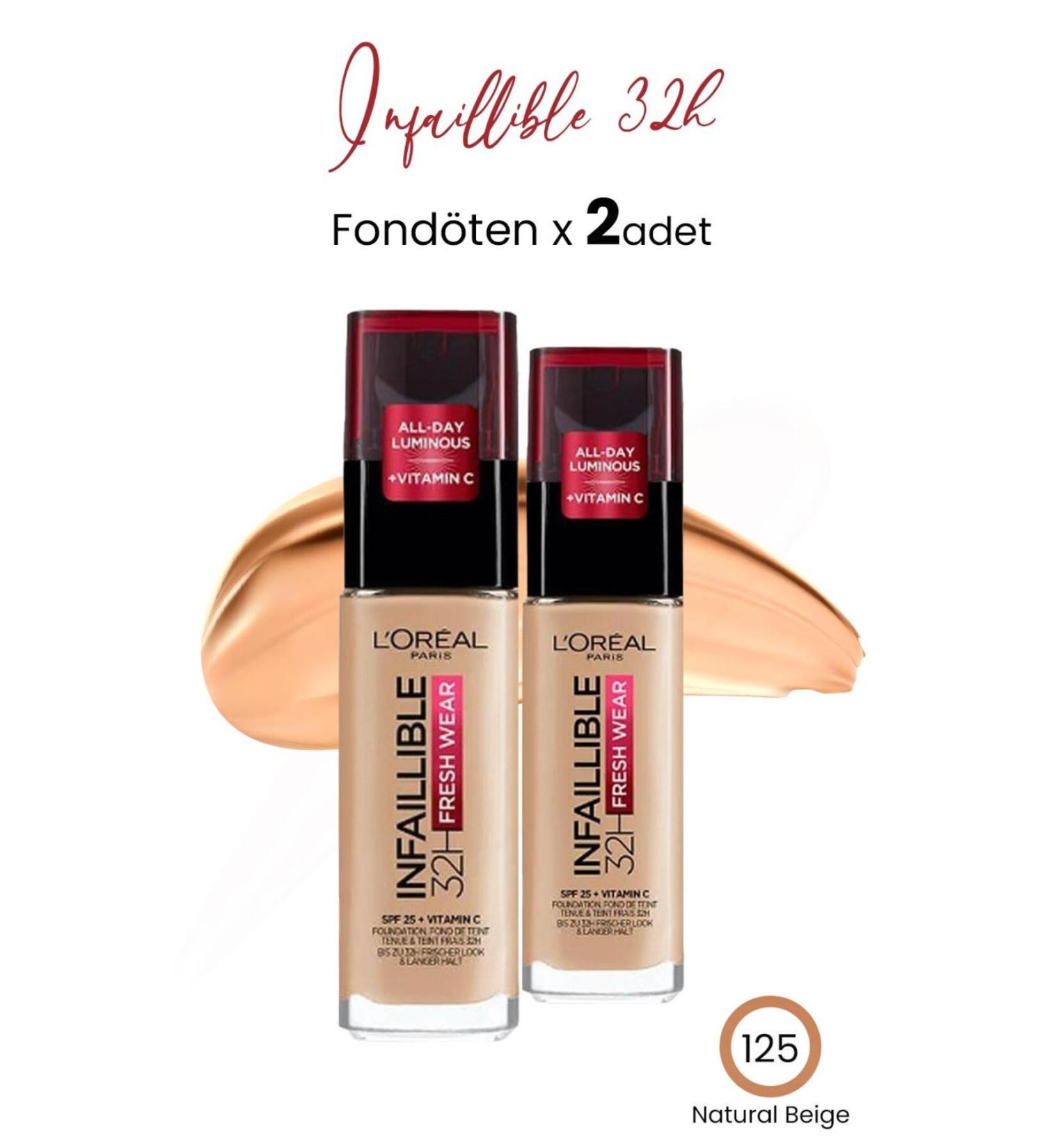 L'Oreal Paris Loreal Paris Infaillible 32H Fresh Wear Foundation 125 Natural Beige x 2 Pieces