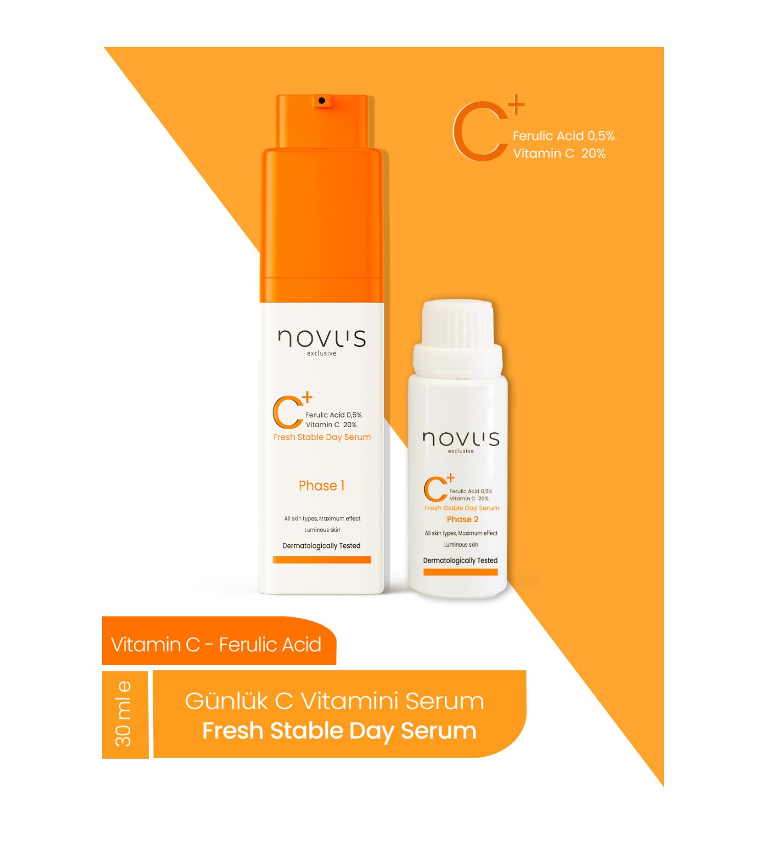 novus exclusive 2 Phase Fresh Stable Day Vitamin C Serum Brightening-Skin Tone Equalizer-Anti-Spot 30 ml - Buy Online on GoSupps.com