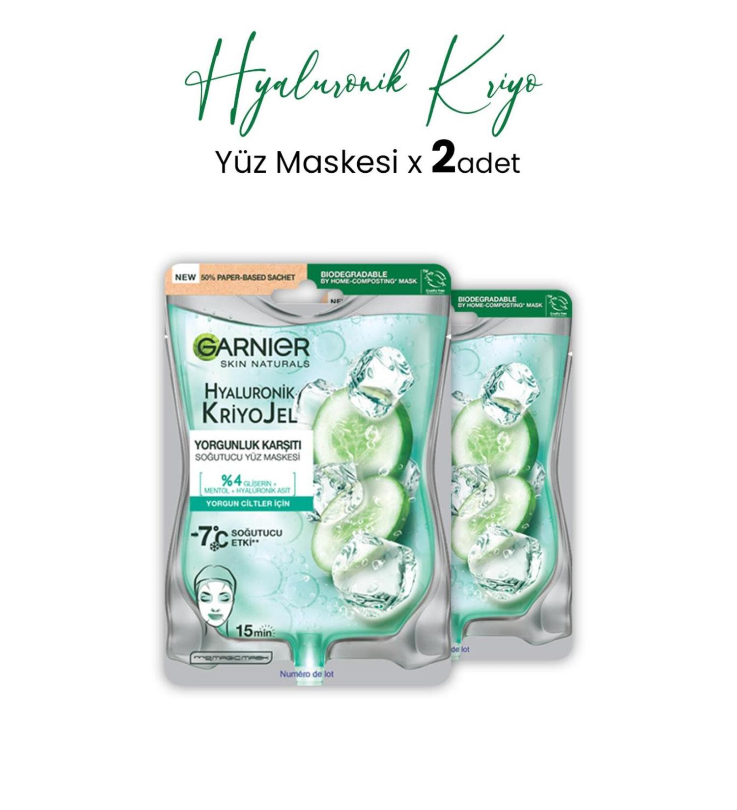 Garnier Cooling Face Mask Hyaluronic Cryo Gel 27 gr X 2 Pcs