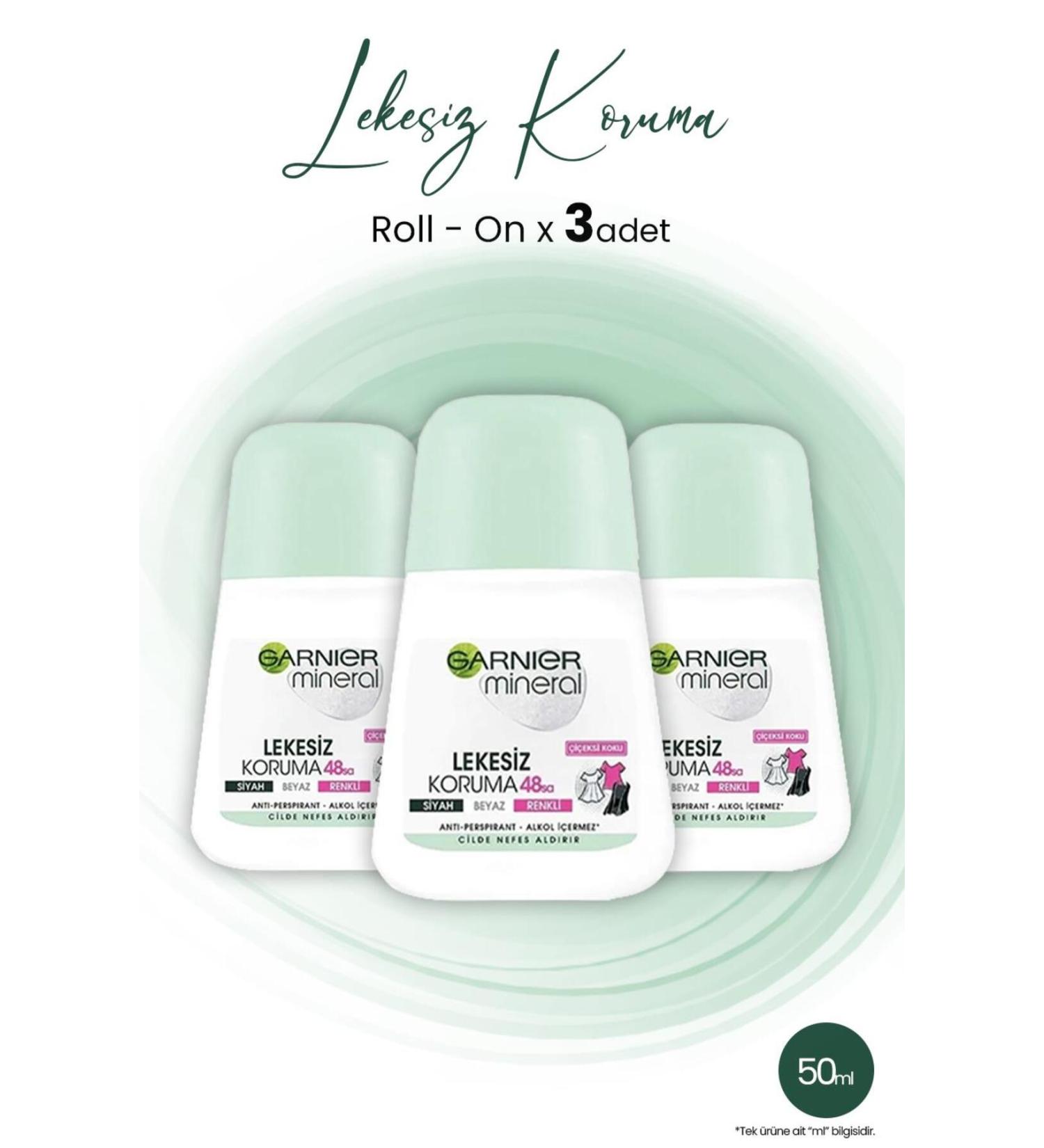 Garnier Mineral 48h Spotless Protection Floral Fragrance Roll-on 50 ml X 3 Pieces