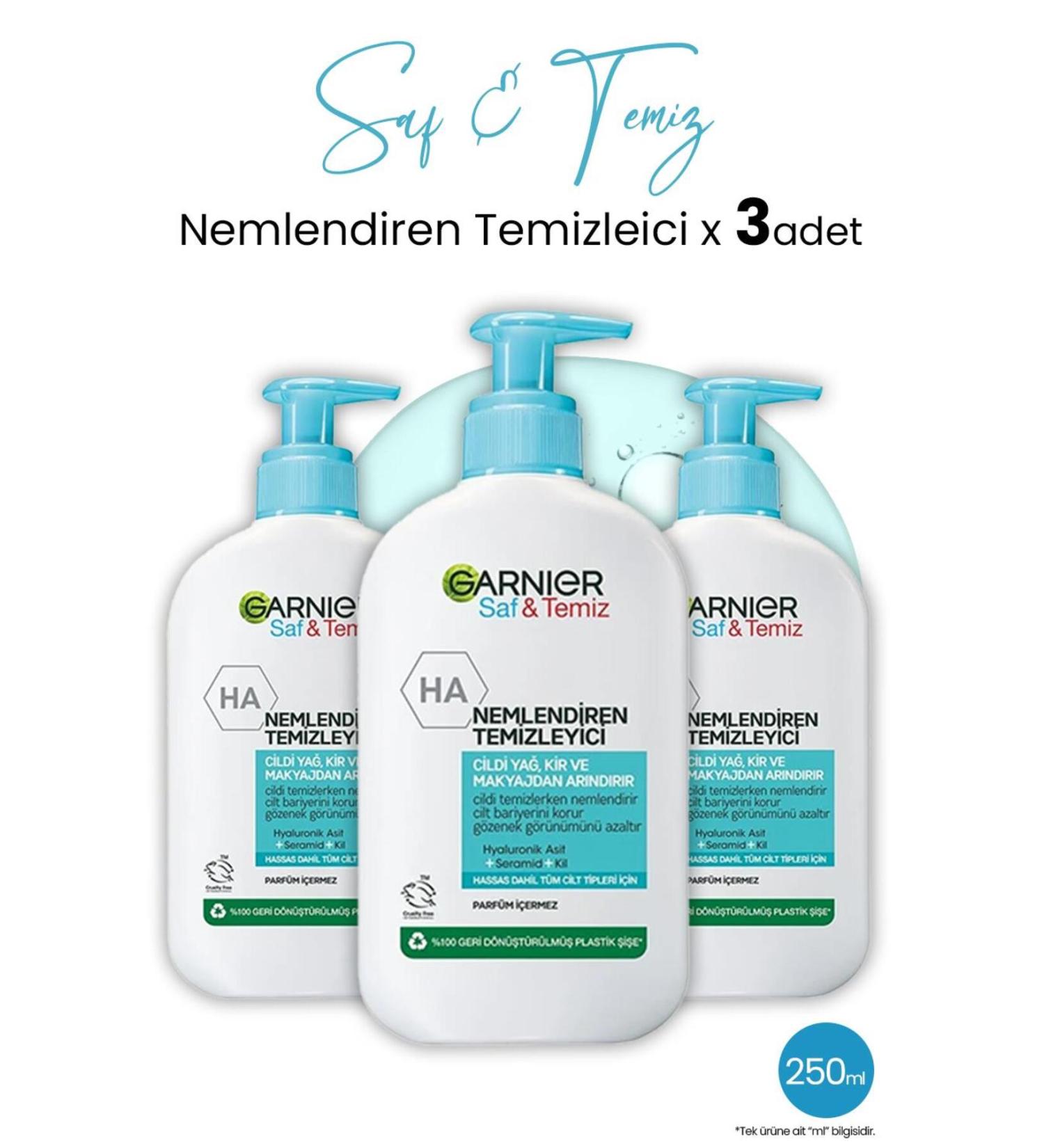 Garnier Moisturizing Cleanser Pure & Clean 250 ml X 3 Pieces