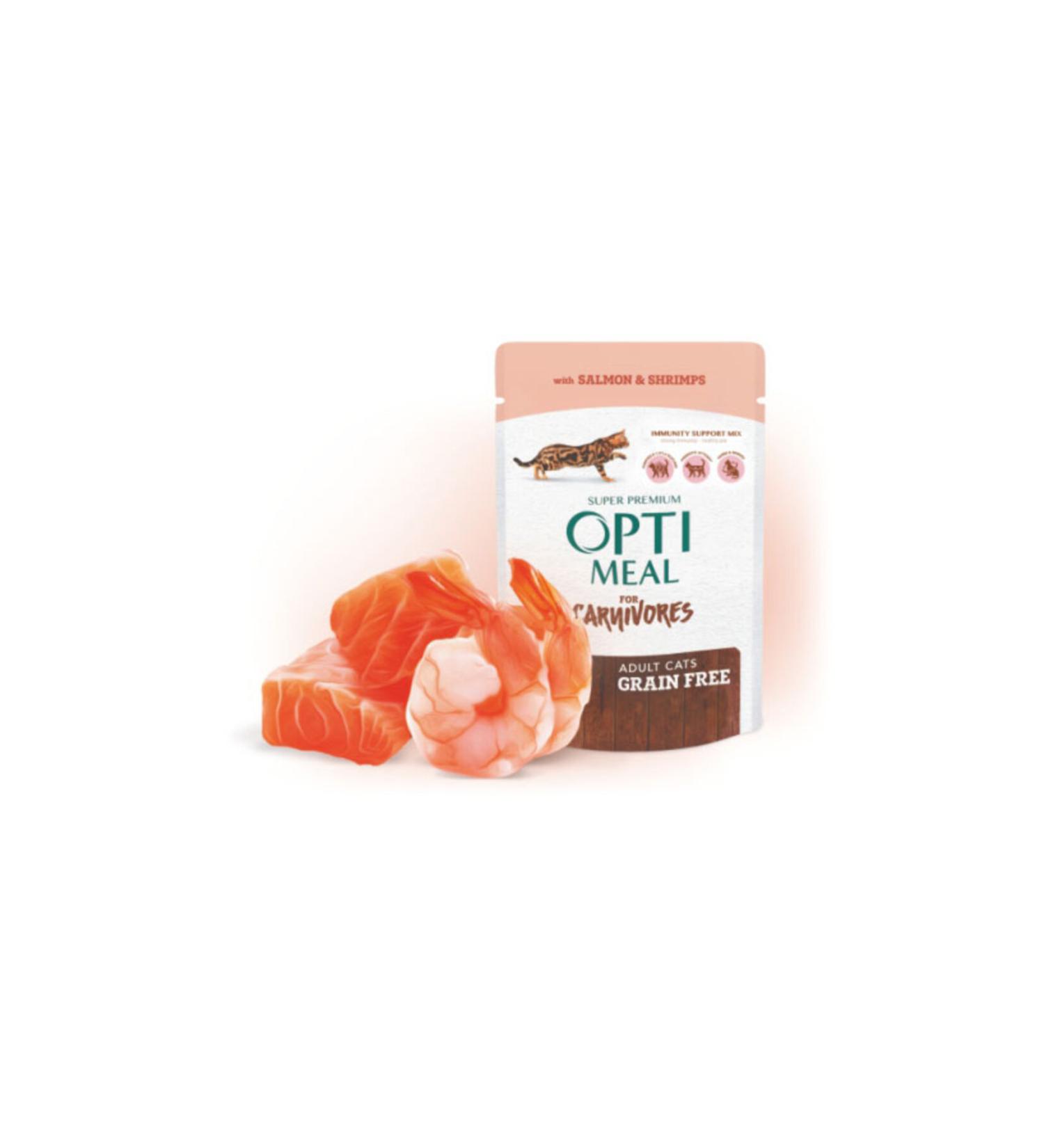 OptiMeal Super Premium Grain-Free Pouch Cat Food in Salmon-Shrimp Sauce 85 Gr 125072