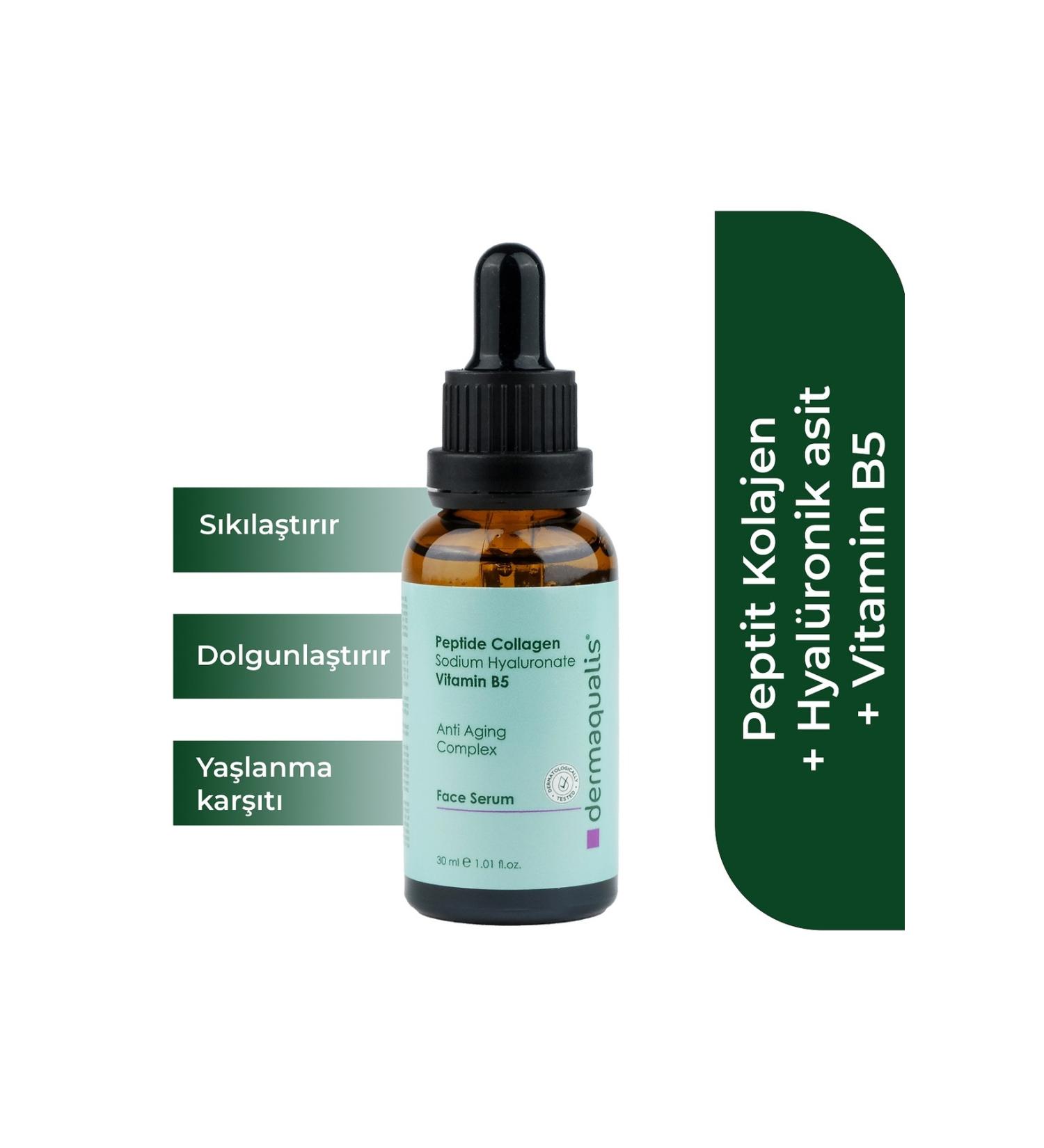 Dermaqualis Anti-Aging Complex Serum Peptide Collagen (10%) Vitamin B5 Hyaluronic Acid 30ml - Buy Online on GoSupps.com