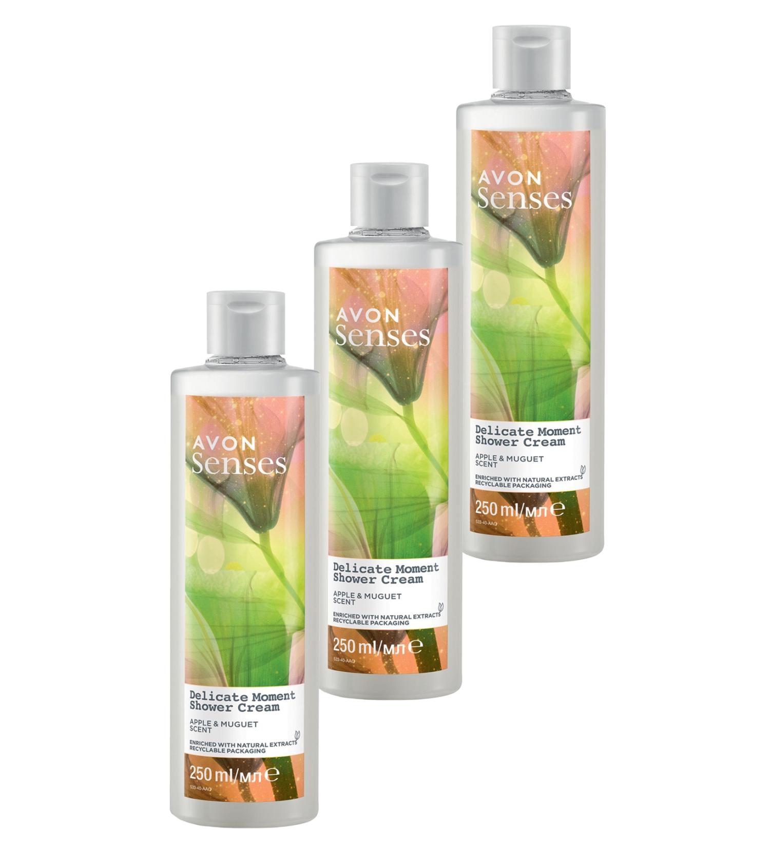Avon Senses Delicate Moment Apple and Lily Scented Cream Shower Gel 250 Ml. Set of Three