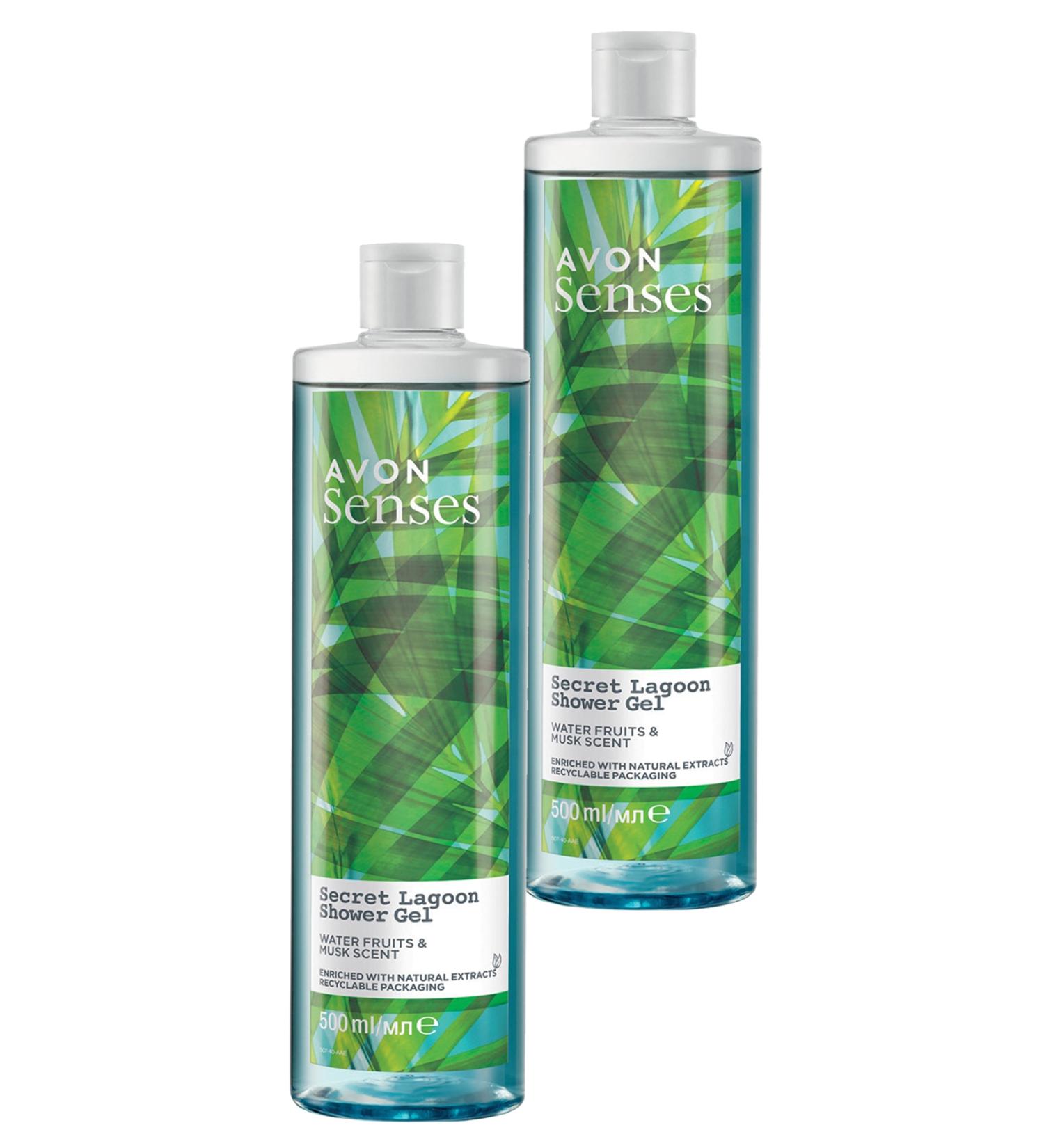Avon Senses Secret Lagoon Water Fruits and Musk Scented Shower Gel 500 Ml. Set of Two
