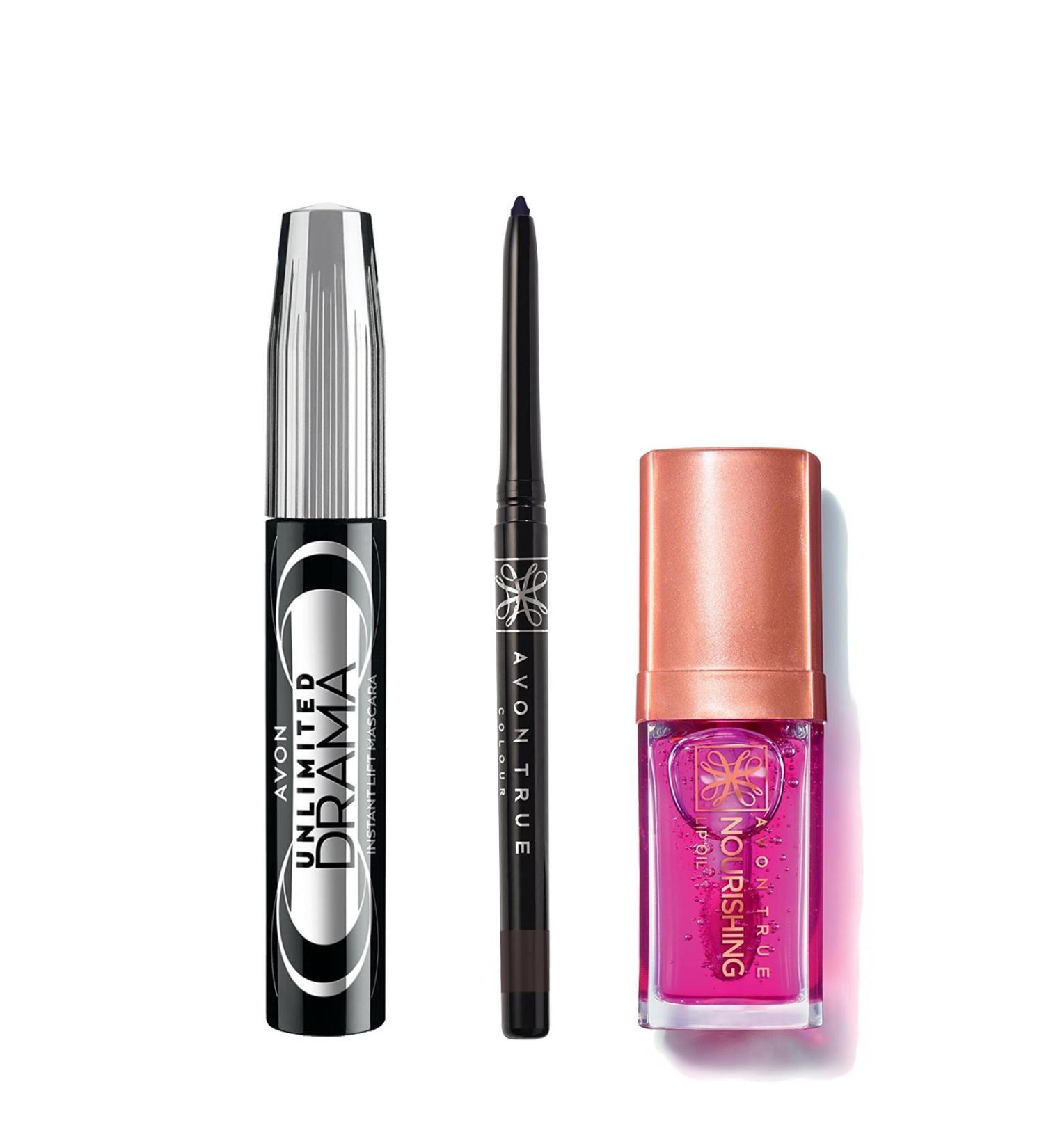 Avon Unlimited Drama Black Mascara Brown Sugar Eyeliner and Nourishing Lip Oil Bundle - Buy Online on GoSupps.com