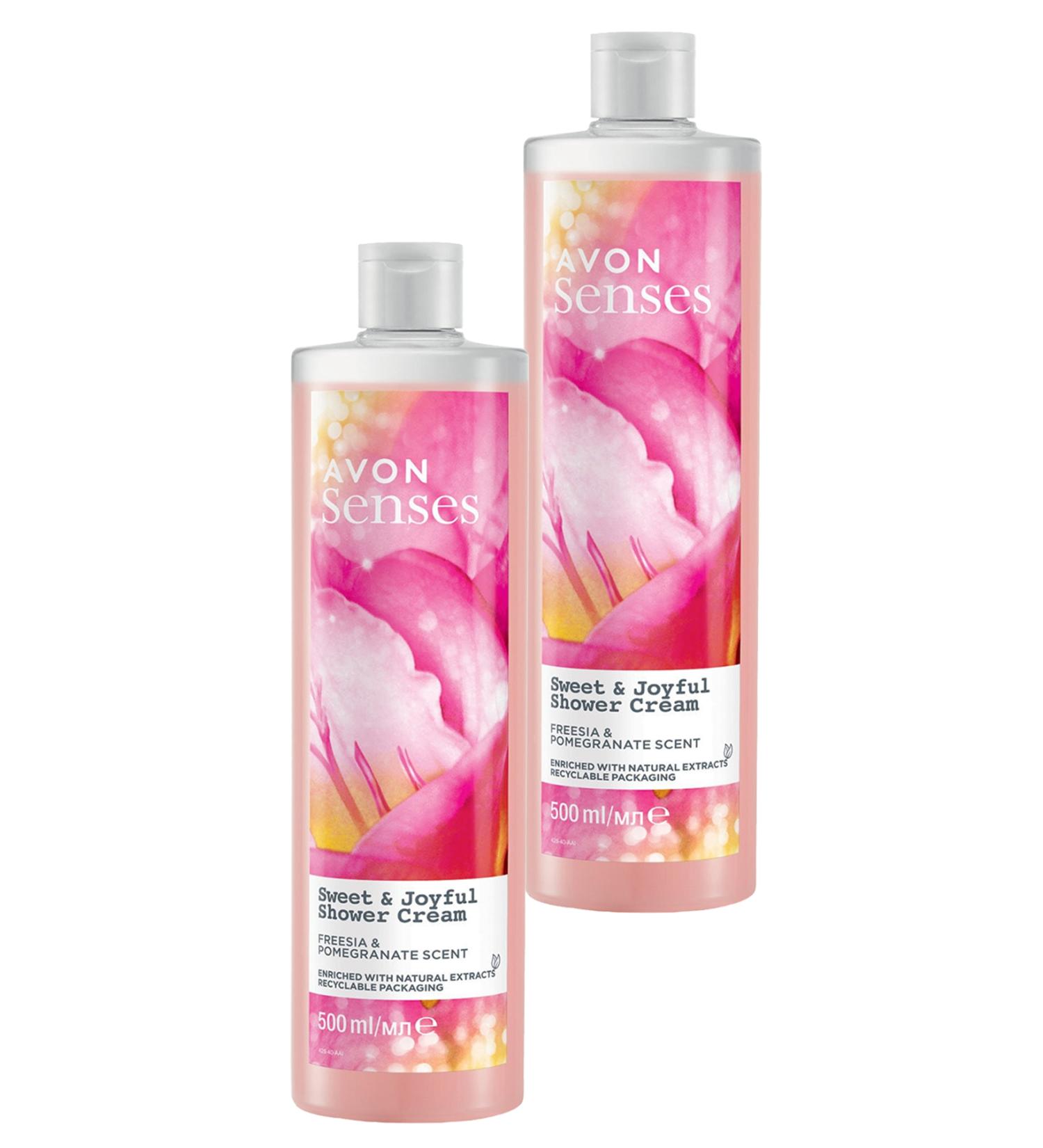 Avon Senses Sweat & Joyful Freesia and Pomegranate Scented Cream Shower Gel 500 Ml. Set of Two