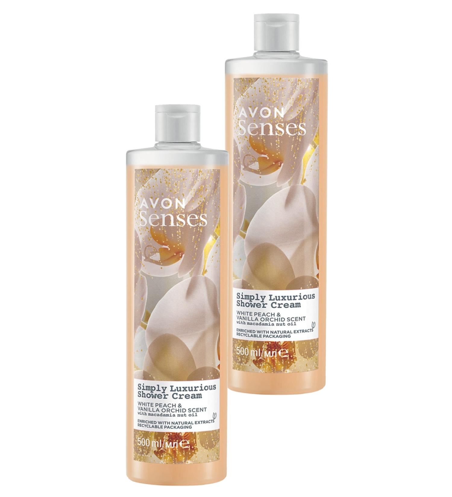 Avon Senses Simply Luxurious White Peach and Vanilla Scented Cream Shower Gel 500 Ml. Set of Two