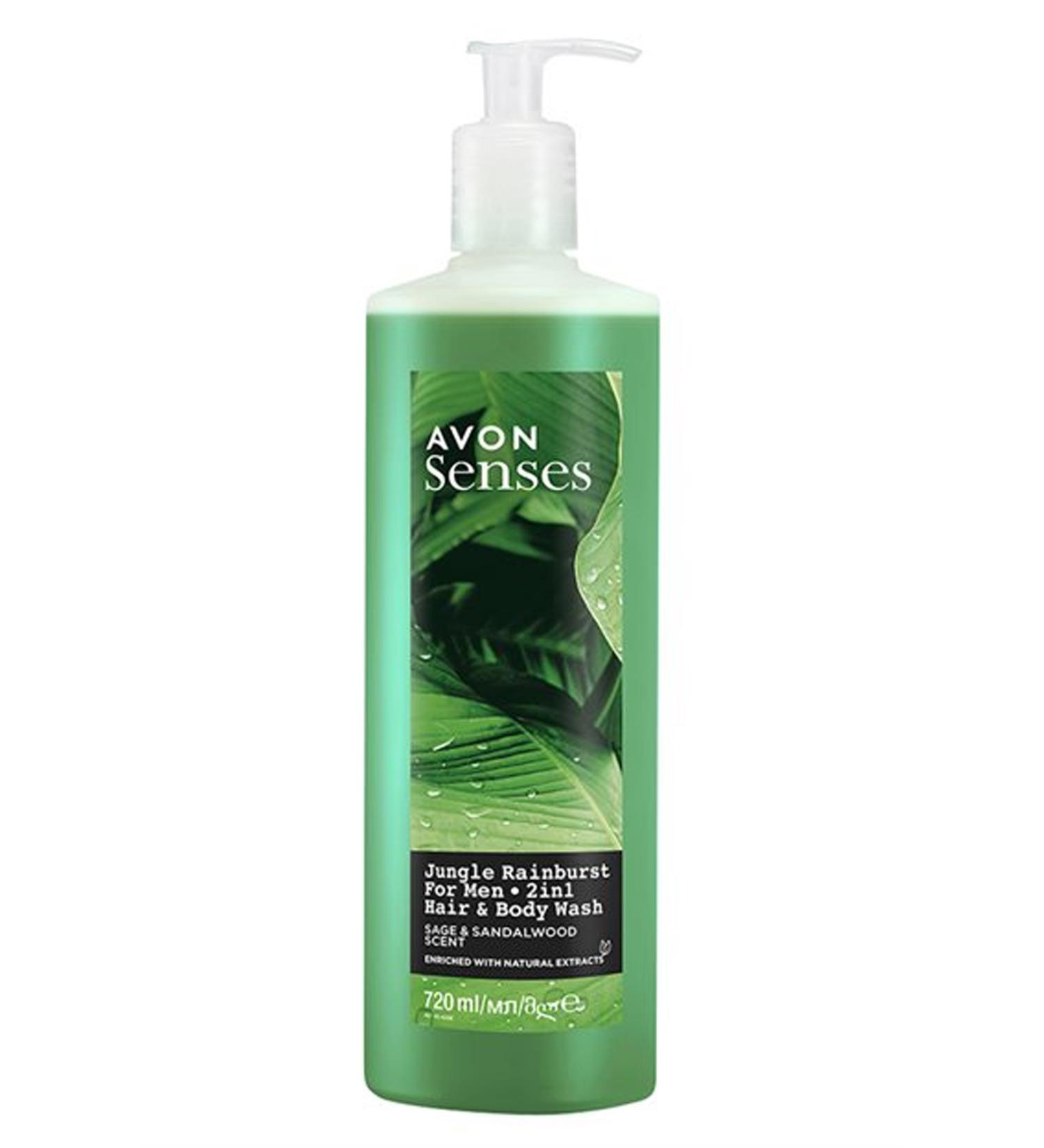 Avon Senses Jungle Rainburst Sage and Sandalwood Scented Men's Hair and Body Shampoo 720 Ml.