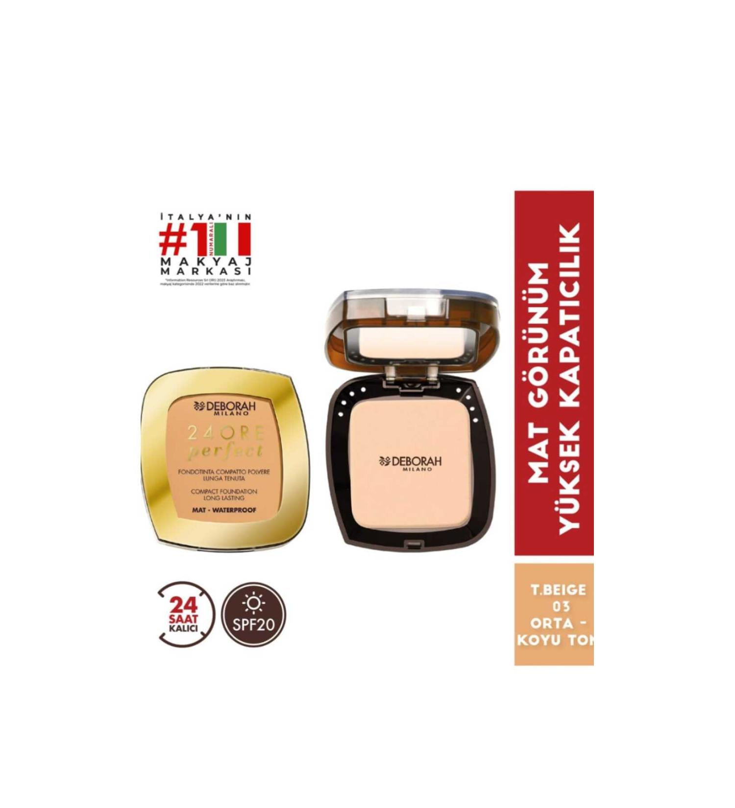 Deborah 24 Ore Compact Long Lasting Fdt T.beige 03 Matte and High Concealer PR