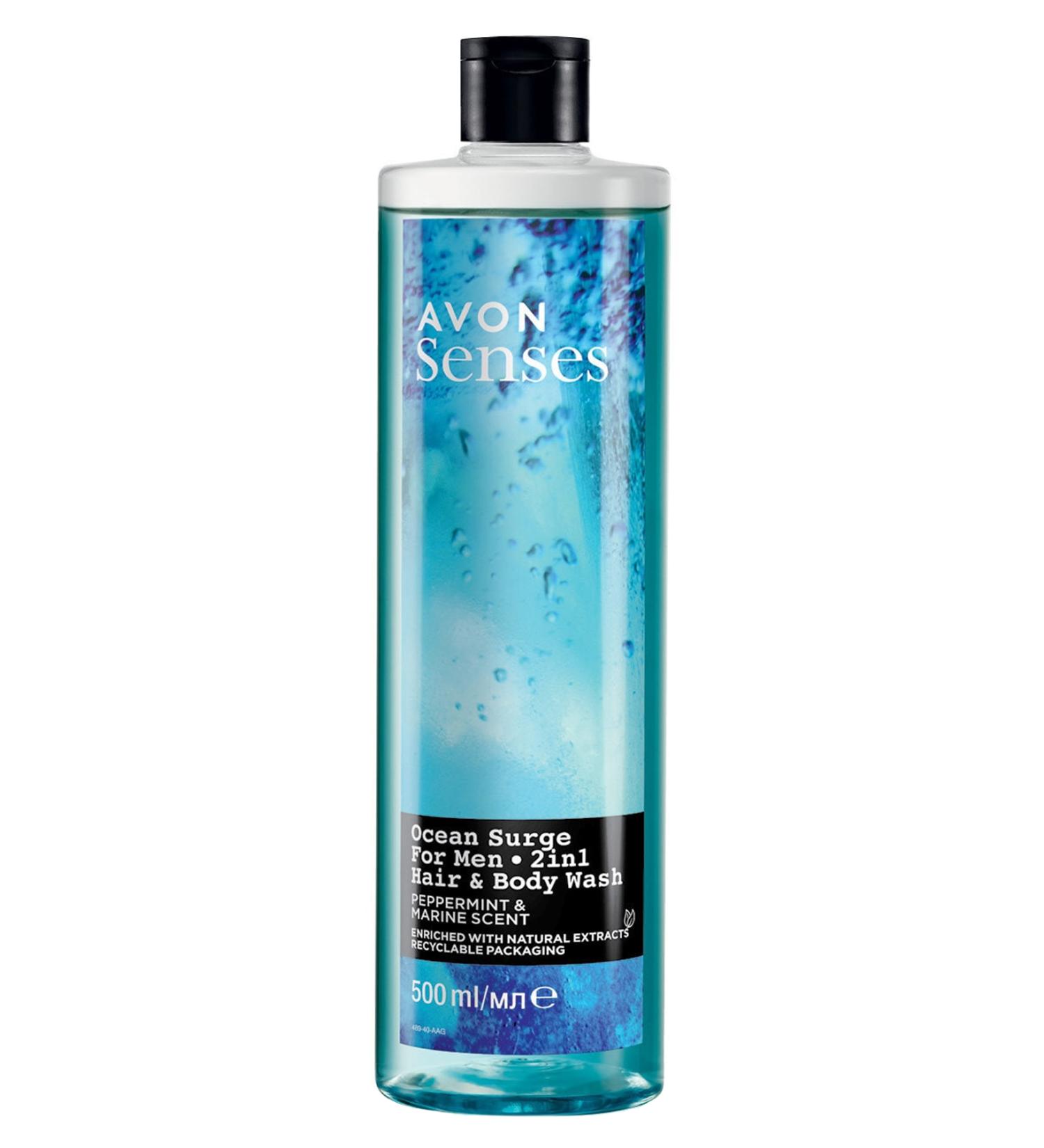 Avon Senses Ocean Surge Men's Shower Gel for Hair and Body with Mint and Sea Scent 500 Ml.