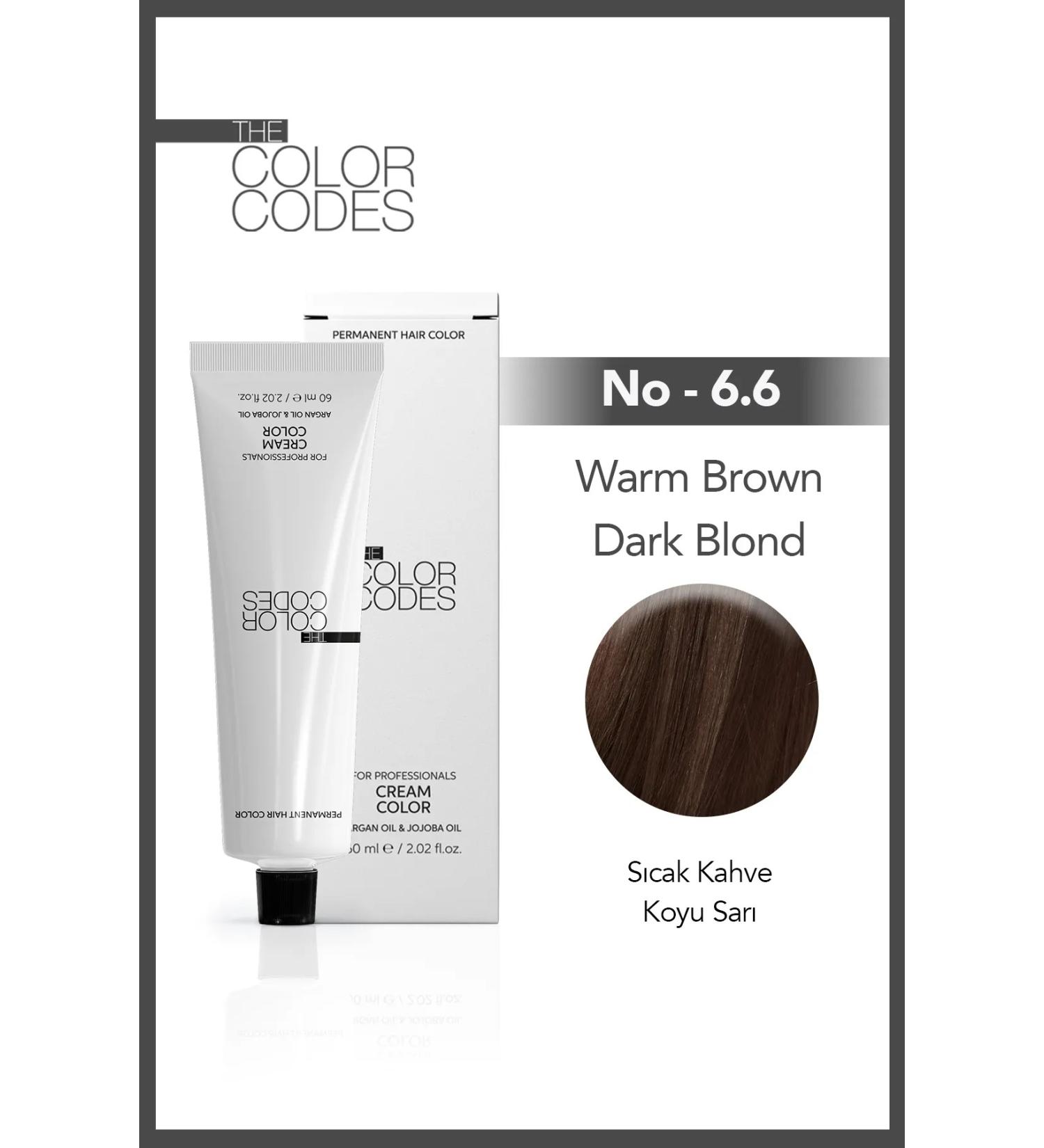 THE COLOR CODES PERMANENT CREAM HAIR DYE 6.6 WARM BROWN DARK BLONDE 60 ML