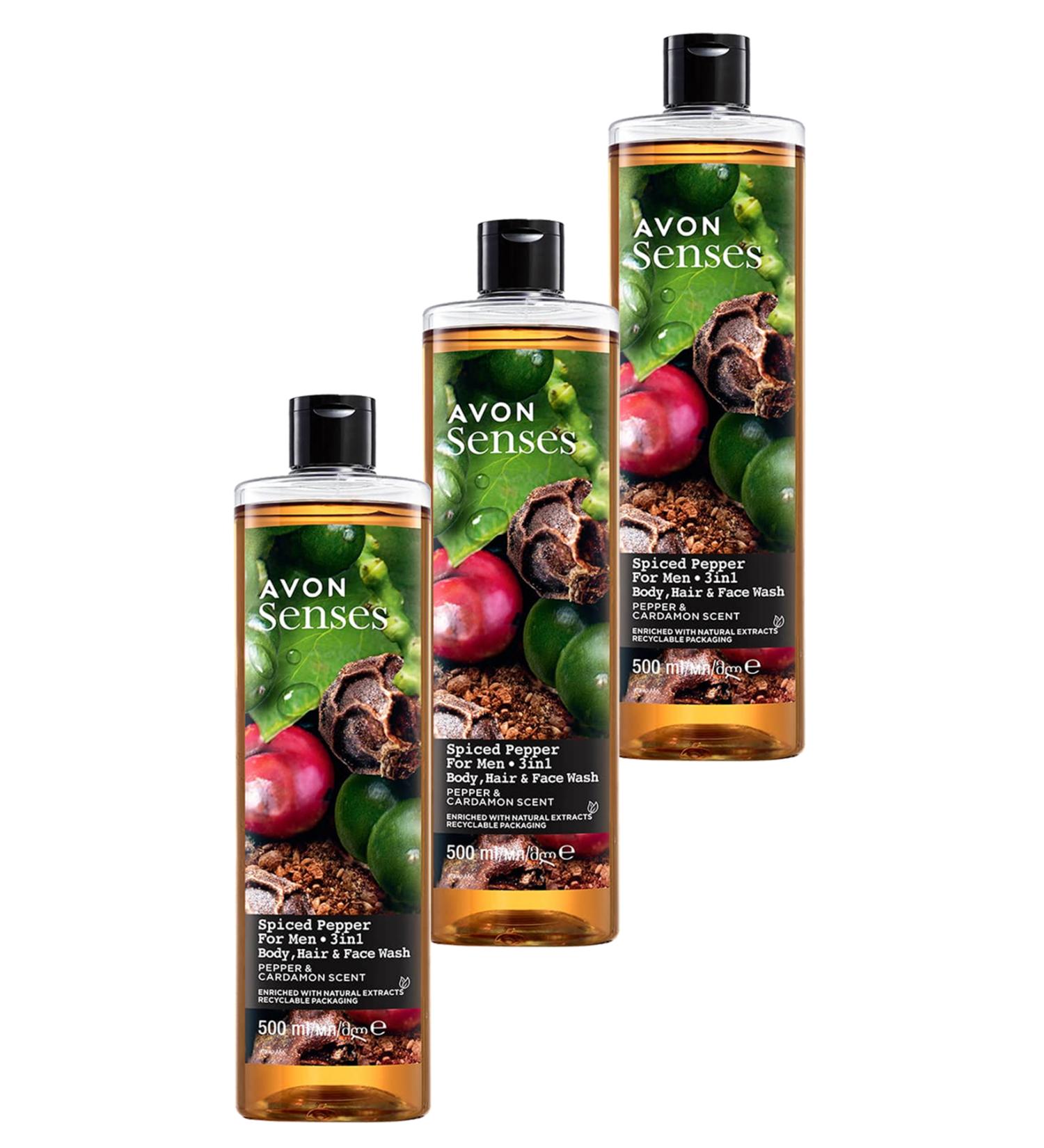 Avon Senses Spiced Pepper Black Pepper and Cardamom Scented Shower Gel for Men 500 Ml. Triple Set - Buy Online on GoSupps.com