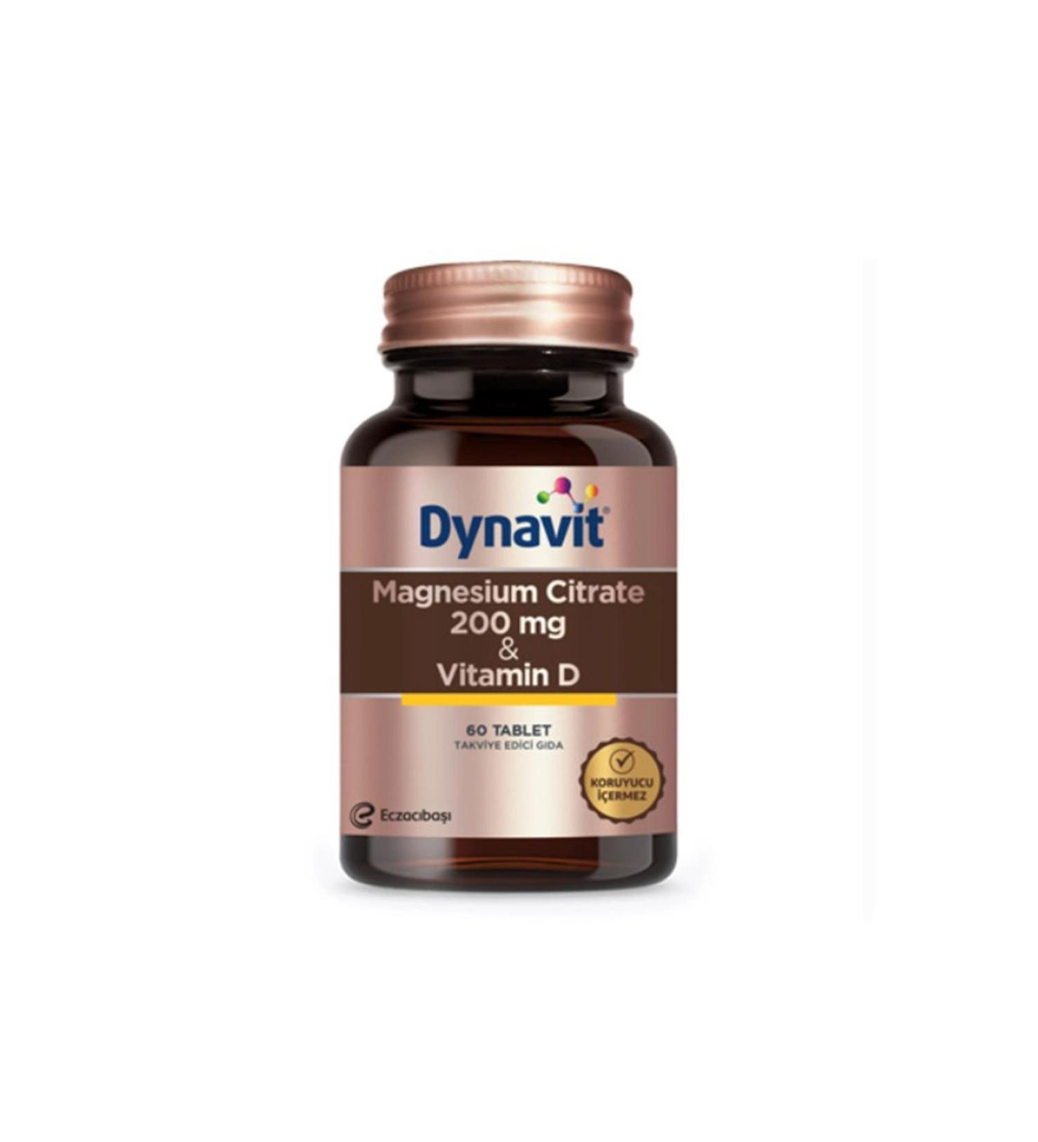 Dynavit Magnesium Citrate 200 mg - Vitamin D Food Supplement 60 Tablets