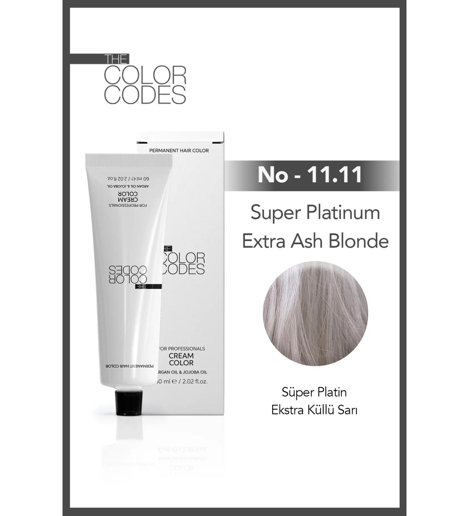 THE COLOR CODES PERMANENT CREAM HAIR DYE 11.11 SUPER PLATINUM EXTRA ASH 60 ML