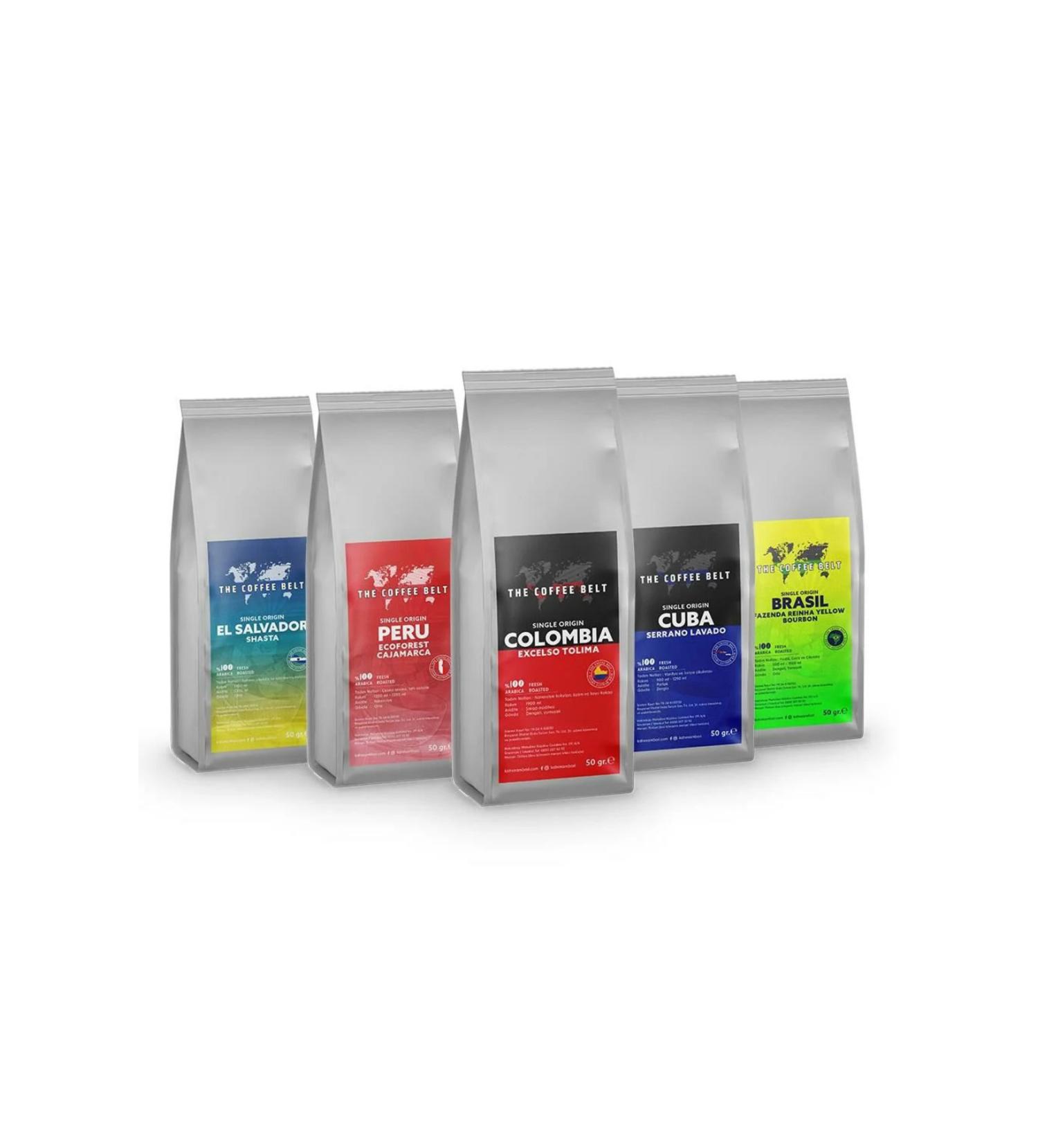 The Coffee Belt Stars of Latin American Filter Coffee Introduction Set (50 gr x 5 Pieces) - Buy Online on GoSupps.com