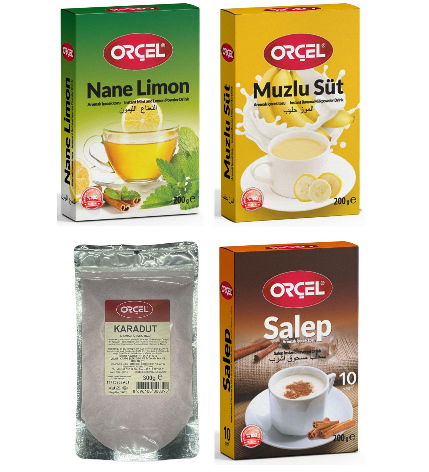 OR EL 1 Mint Lemon 1 Banana Milk 1 Black Mulberry 1 Salep Flavored Drink Powder Oralet Tea 4pcs
