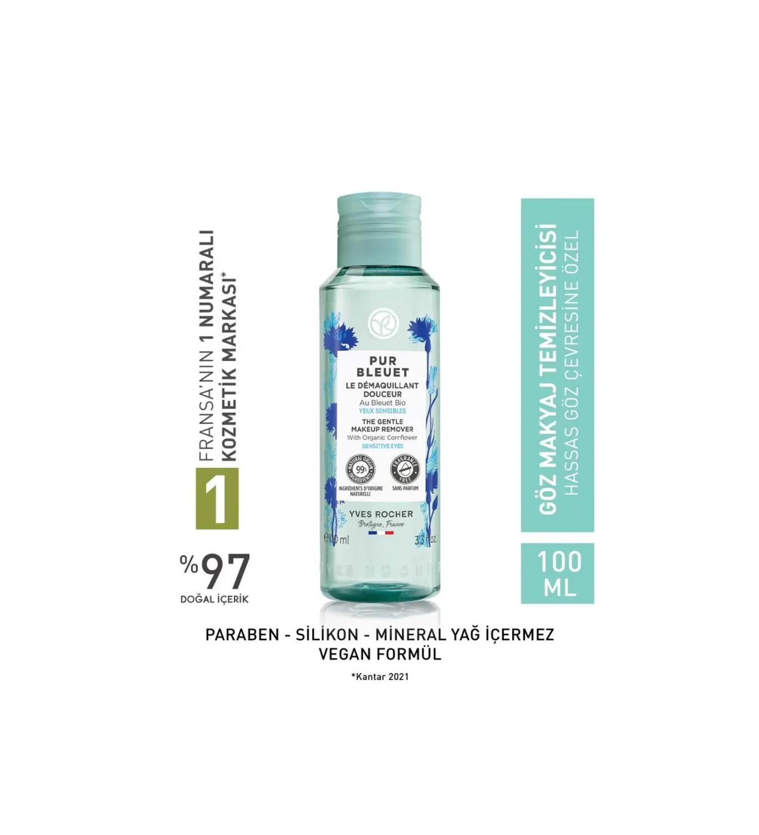 Yves Rocher Pur Bleuet - Eye Make-Up Remover with Blue John's Wort Essence for Sensitive Skin 100ml - Buy Online on GoSupps.com