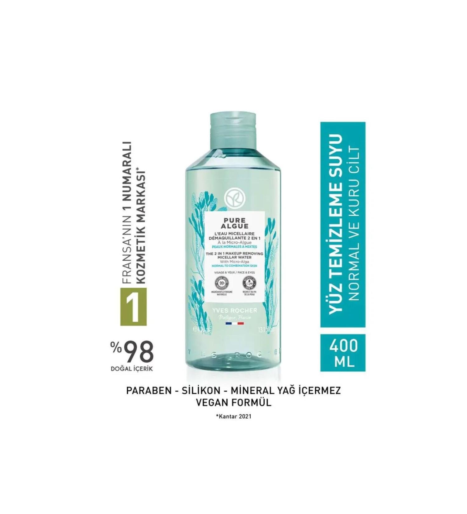 Yves Rocher Pure Algue - Detoxifying Moisturizing and Revitalizing Purifying - Micellar Water with Prebiotics 400ml - Buy Online on GoSupps.com