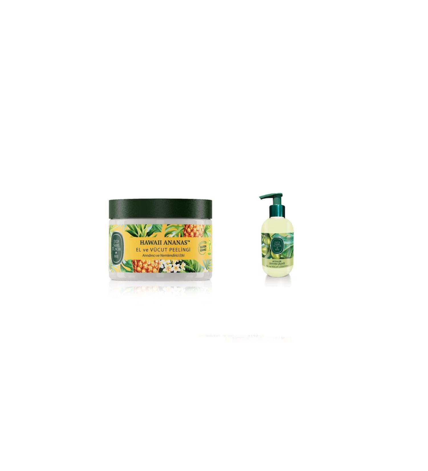 Ey p Sabri Tuncer EY P SABR TUNCER Hawaii Pineapple Hand and Body Peeling-400 ml Ayval k Olive Blossom Lotion 280 ml