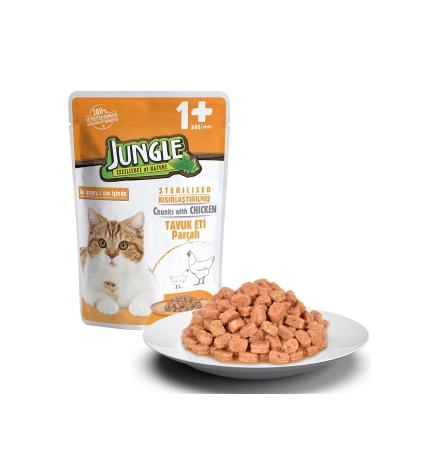 Jungle Pouch Jelly Chicken Sterilized Cat Canned Food 100gr x 24 Pcs