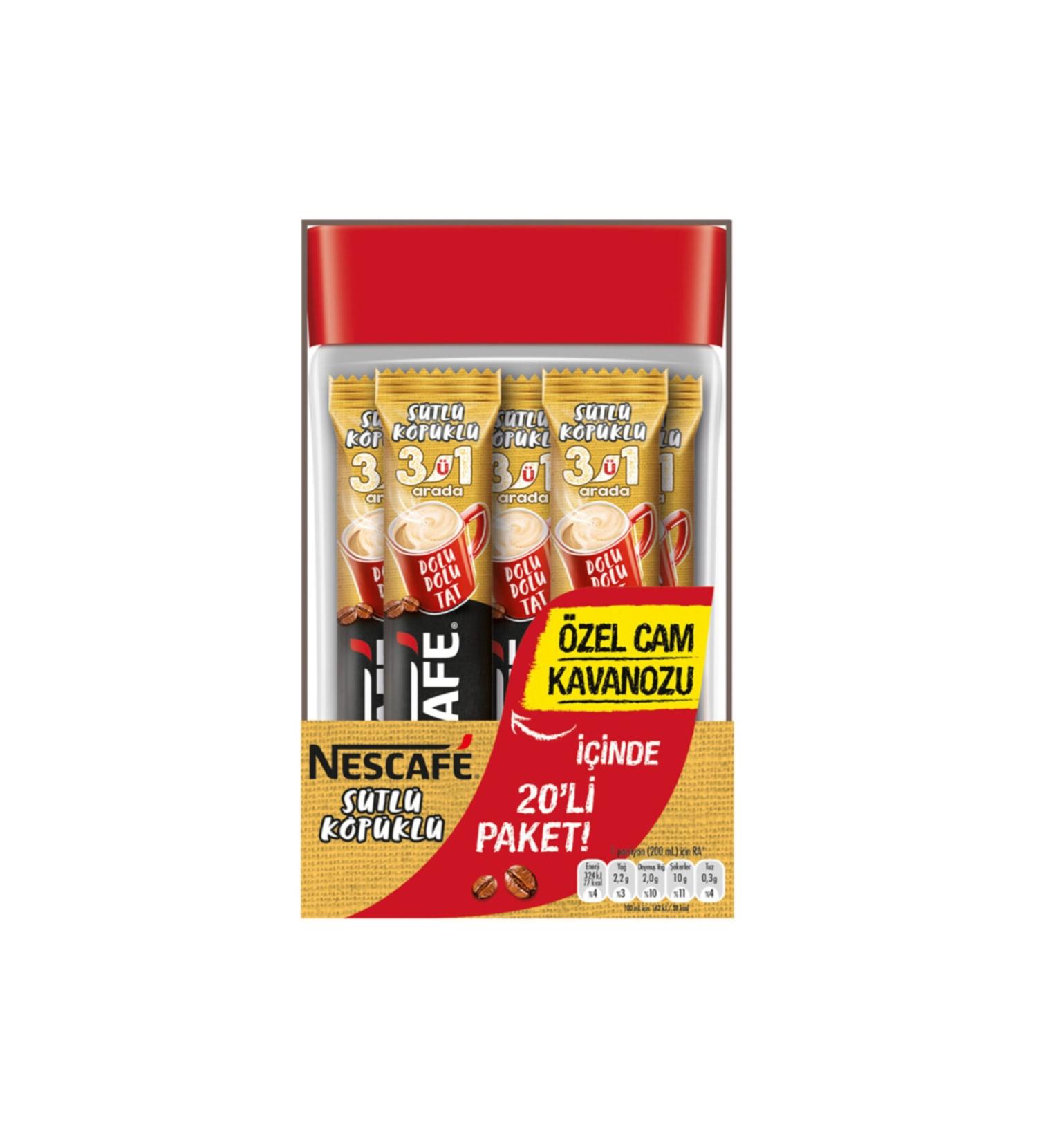 Nestle Nescafe 3 in 1 Milk Foam Glass Jar 20 X 17.4 Gr Instant Coffee