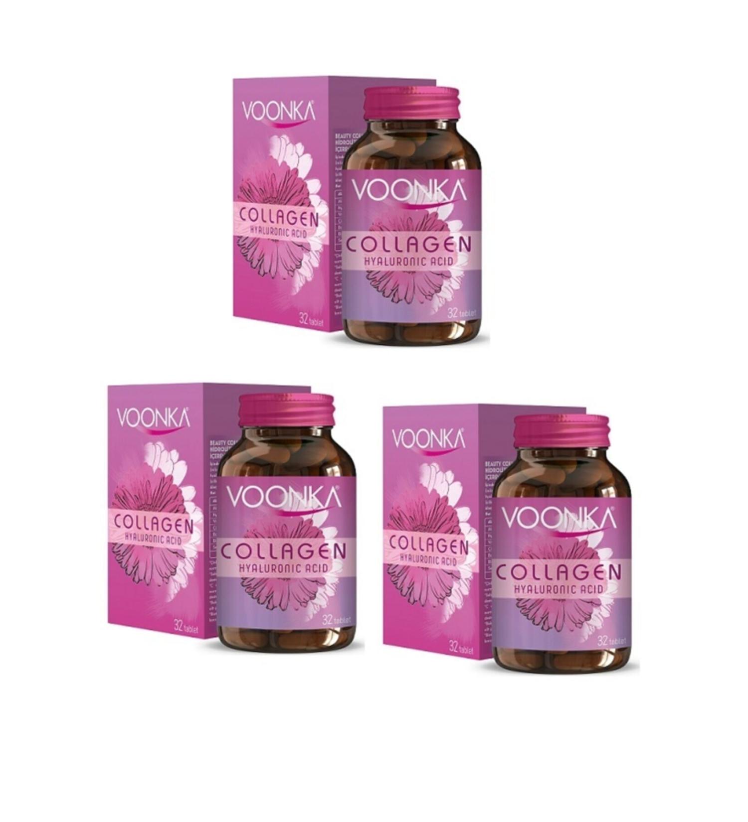 Voonka Hydrolyzed Collagen and Hyaluronic Acid Containing Supplementary Food 32 Tablets 3 Pieces