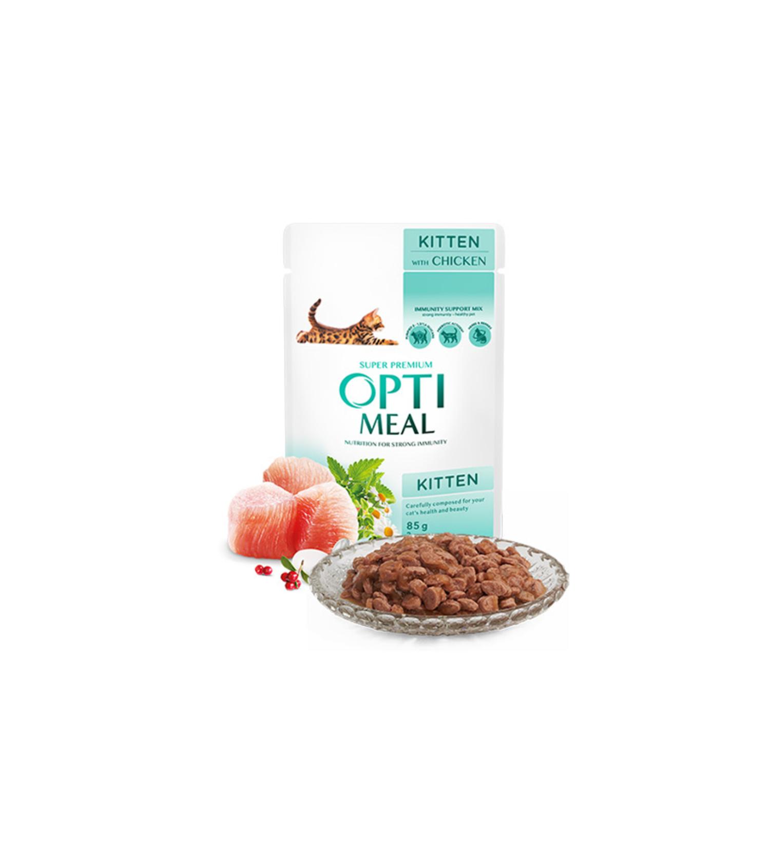 OptiMeal Canned Kitten Food with Chicken and Meat Sauce 85 Gr