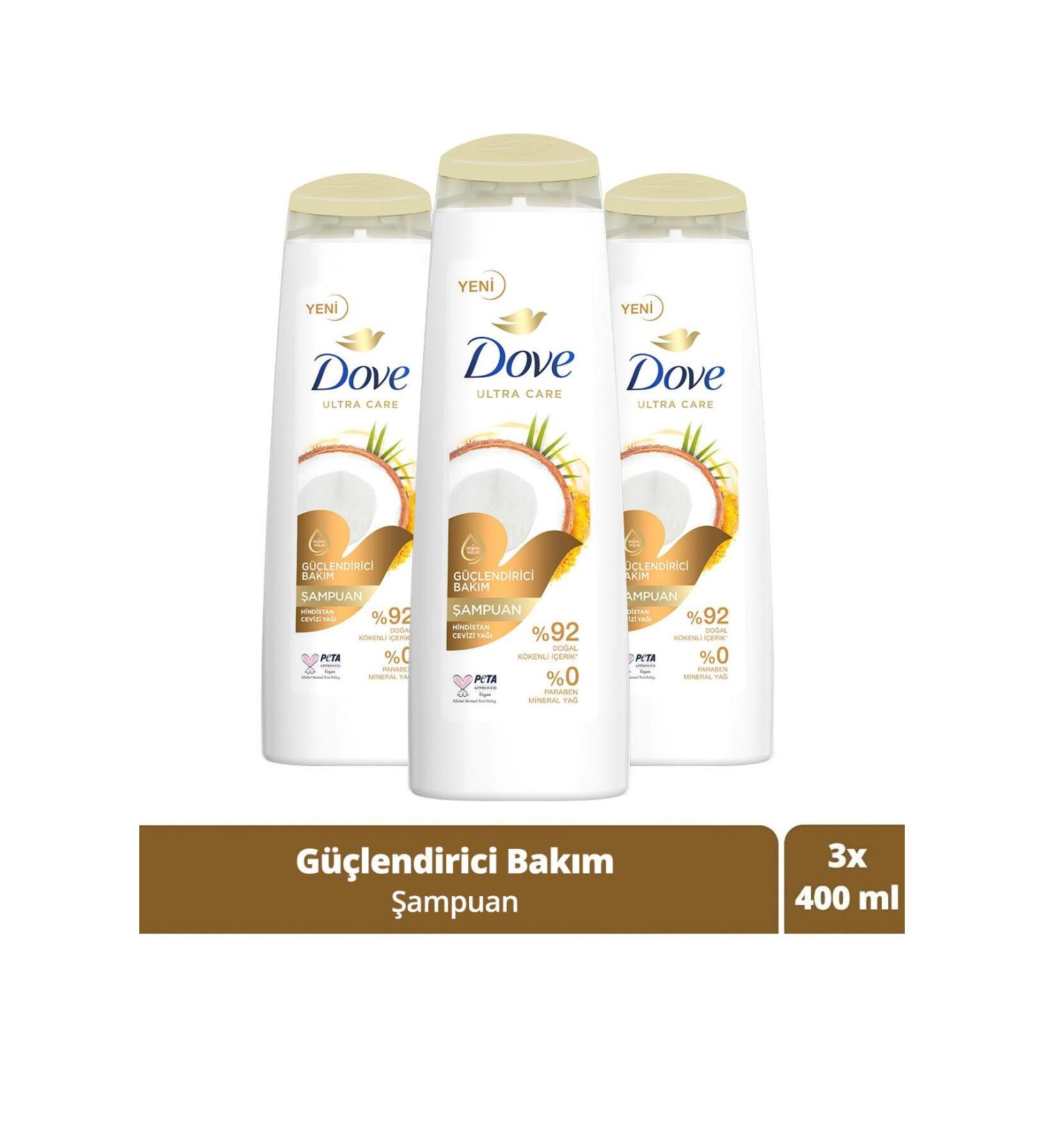 Dove Ultra Care Hair Care Shampoo Strengthening Care Coconut Oil 400 ml X3 Pieces