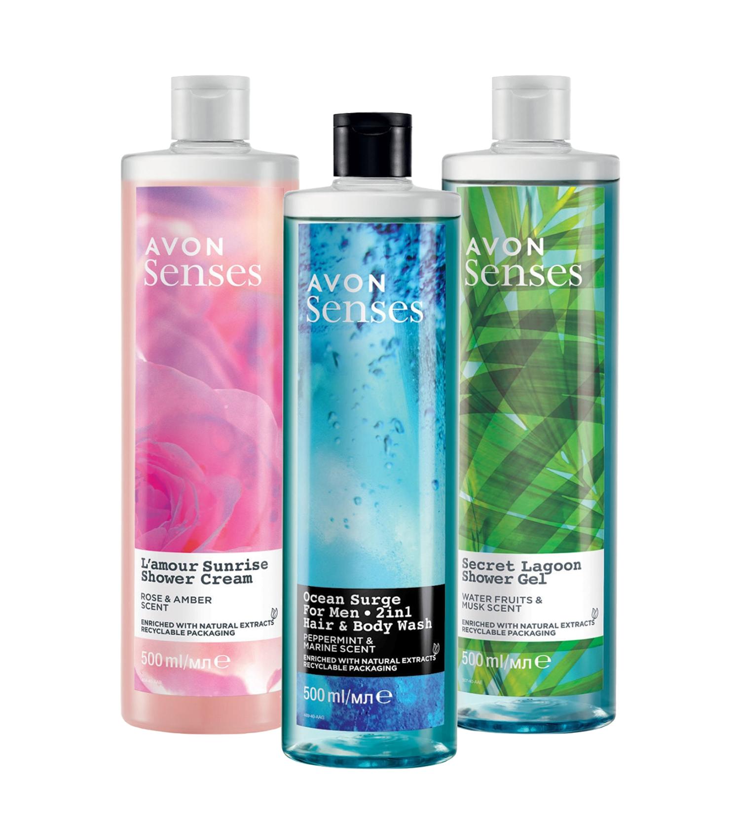 Avon Senses Mint Sea Fruits Musk Rose and Amber Scented Shower Gel Pack - Buy Online on GoSupps.com