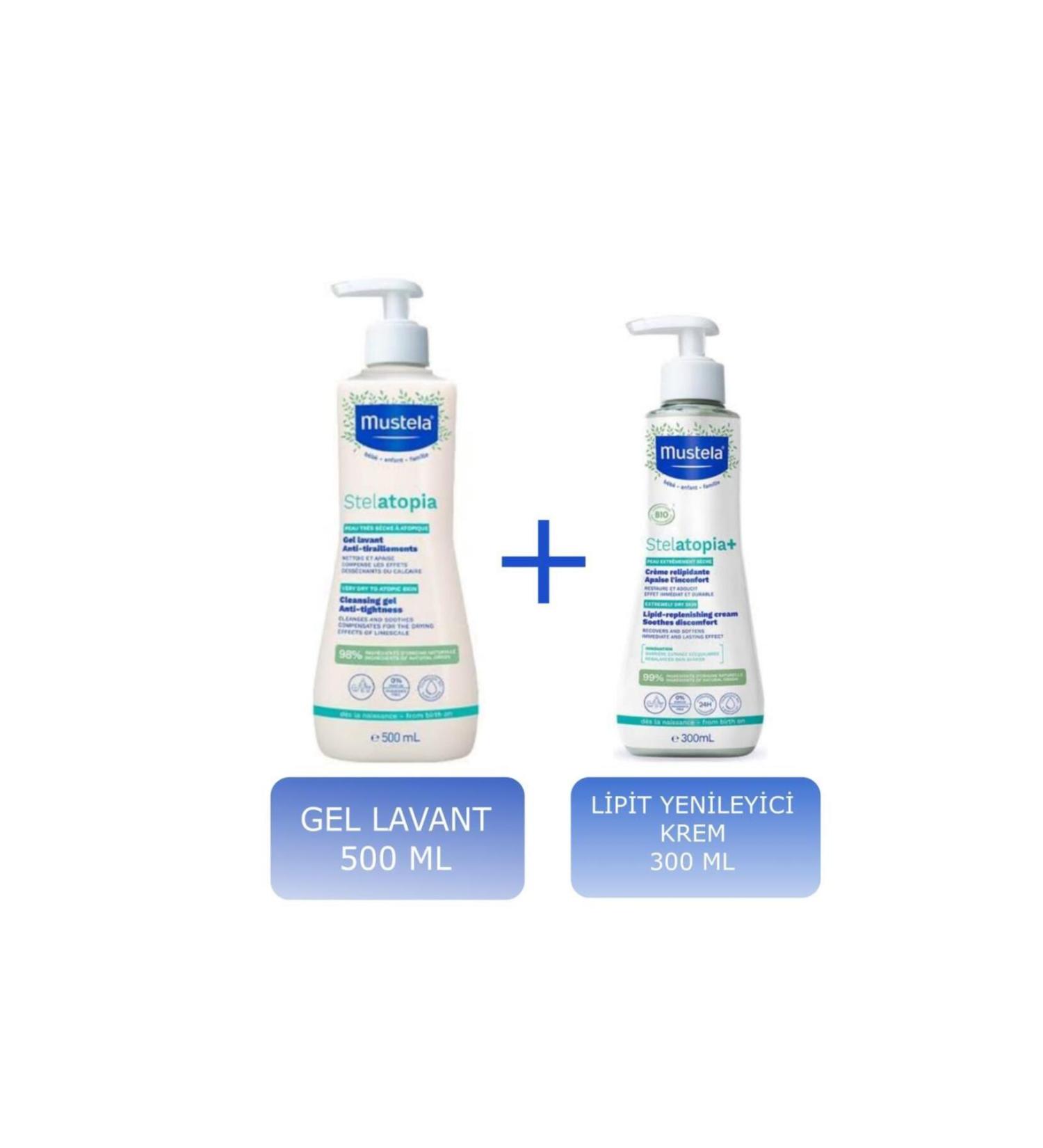 Mustela Stelatopia Gel Lavender 500 Ml + Lipid Regenerating Cream 300 Ml