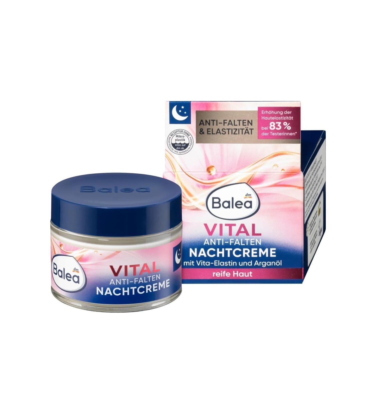 BALEA Anti Falten Night Creme Vital 50 ml Anti-wrinkle night cream with Vita-Elastin and argan oil - Buy Online on GoSupps.com