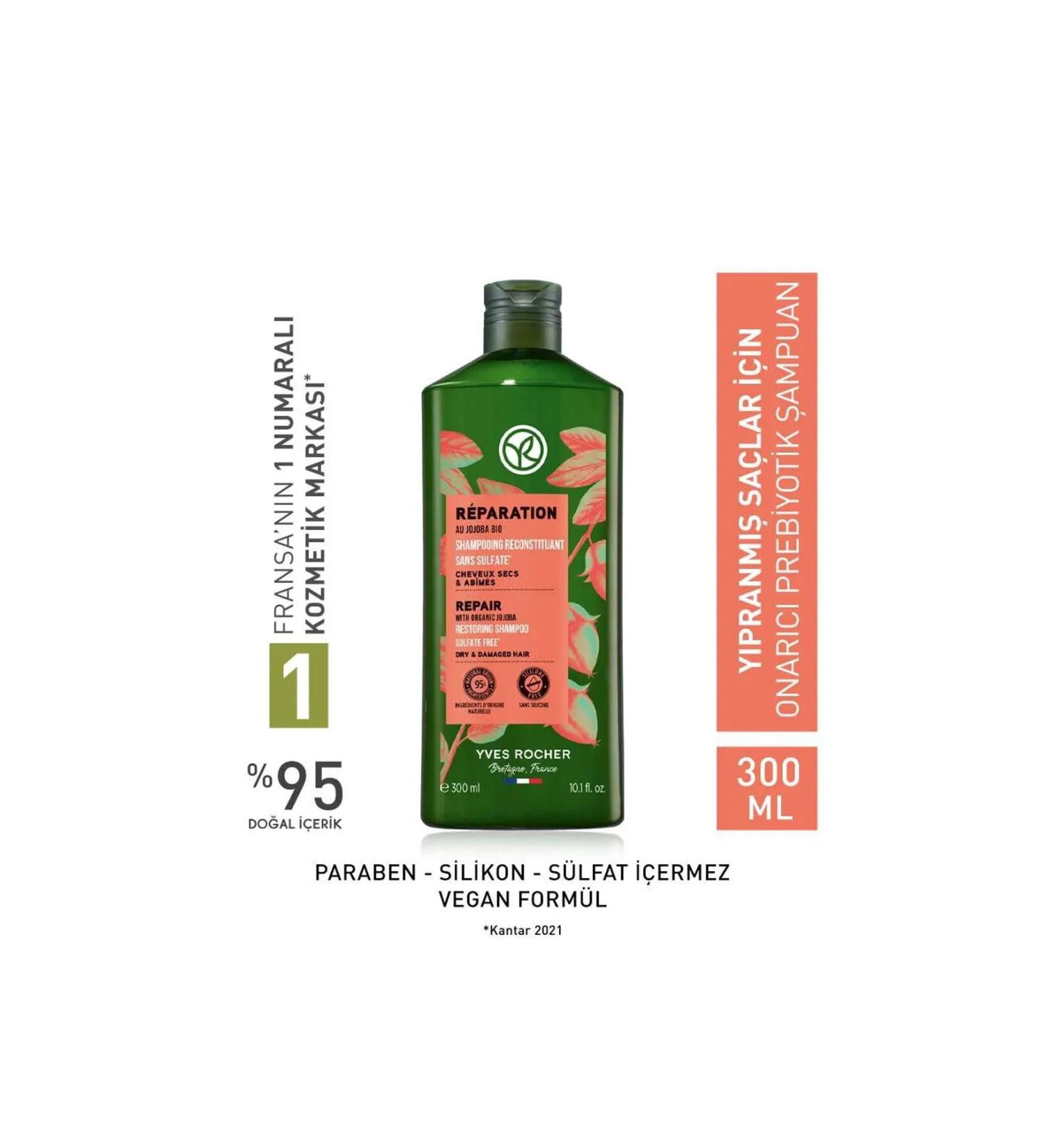 Yves Rocher Reparation - Repair Nourishing Shampoo with Organic Jojoba Oil (Omega 6 & 9) and Agave Prebiotic 300ml - Buy Online on GoSupps.com