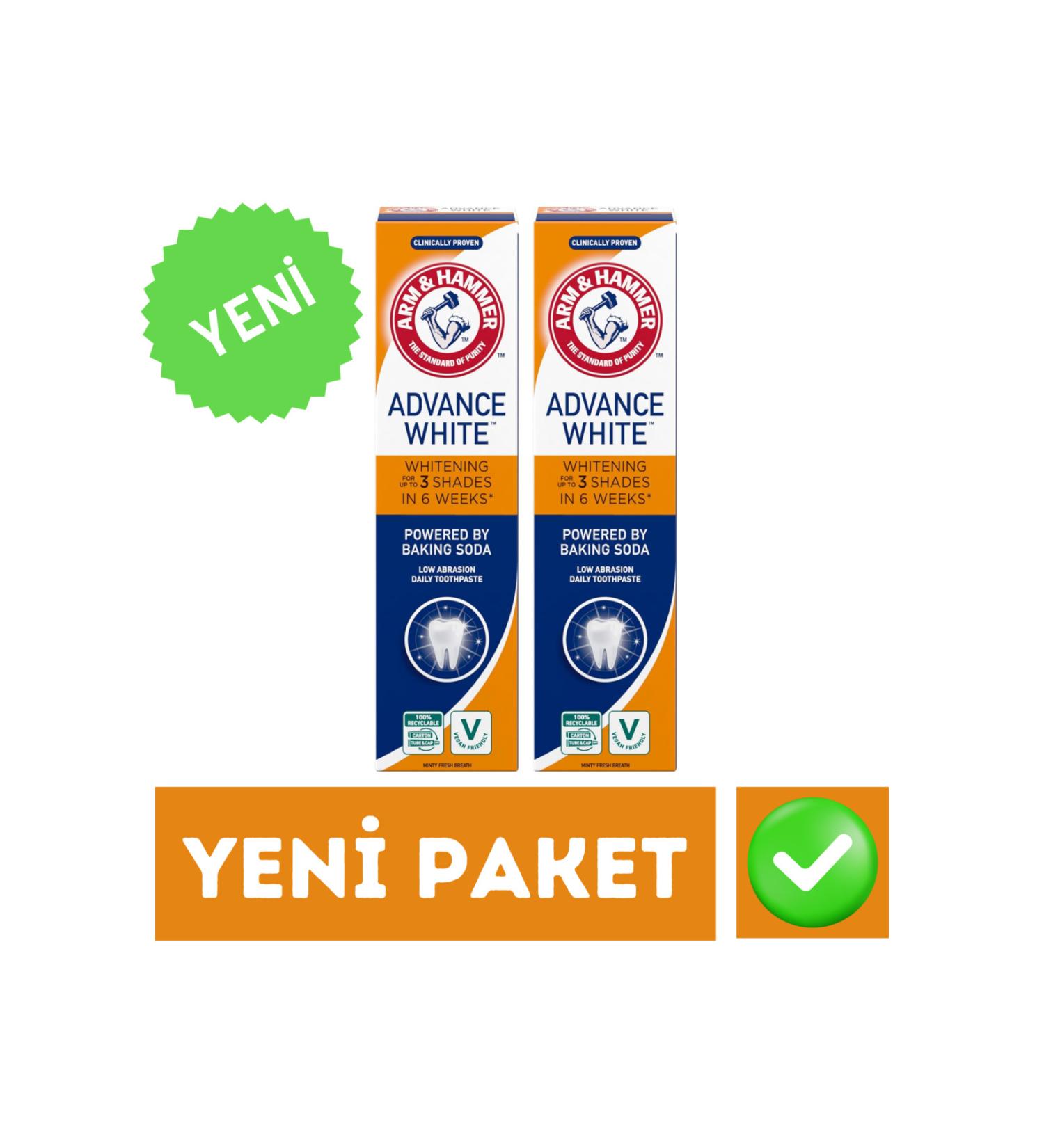 Arm Hammer Up to 3 Tones Whitening Toothpaste - Advance White 75 ml New Packaging 2 PCS