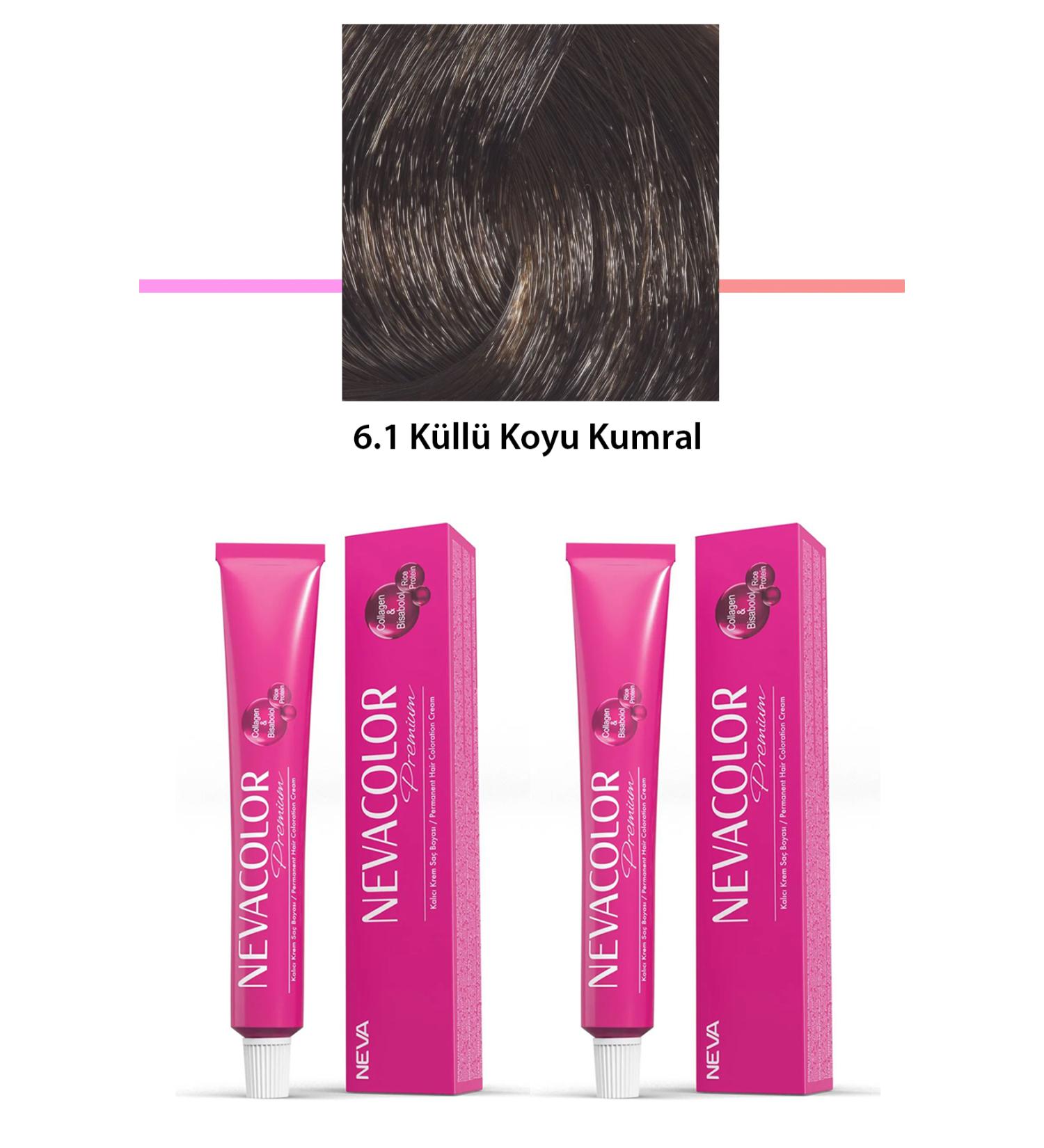 2 Li Set Premium 6.1 Ash Dark Blonde - Permanent Cream Hair Dye 2 X 50 G Tube