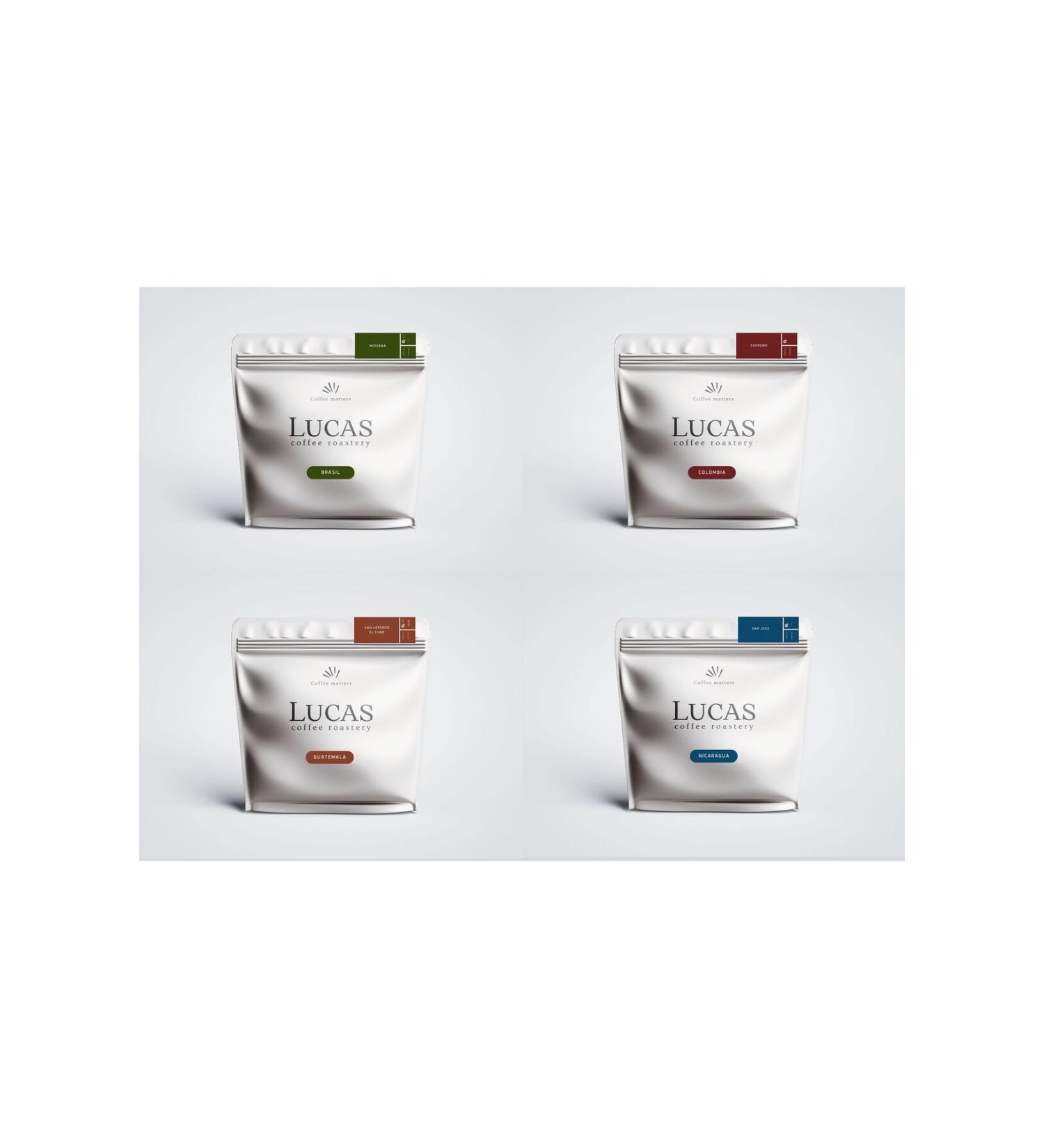 Lucas Coffee Coffee Introduction Package 4 x 150 Gr / Guatemala - Colombia - Brasil - Nicaragua - Buy Online on GoSupps.com