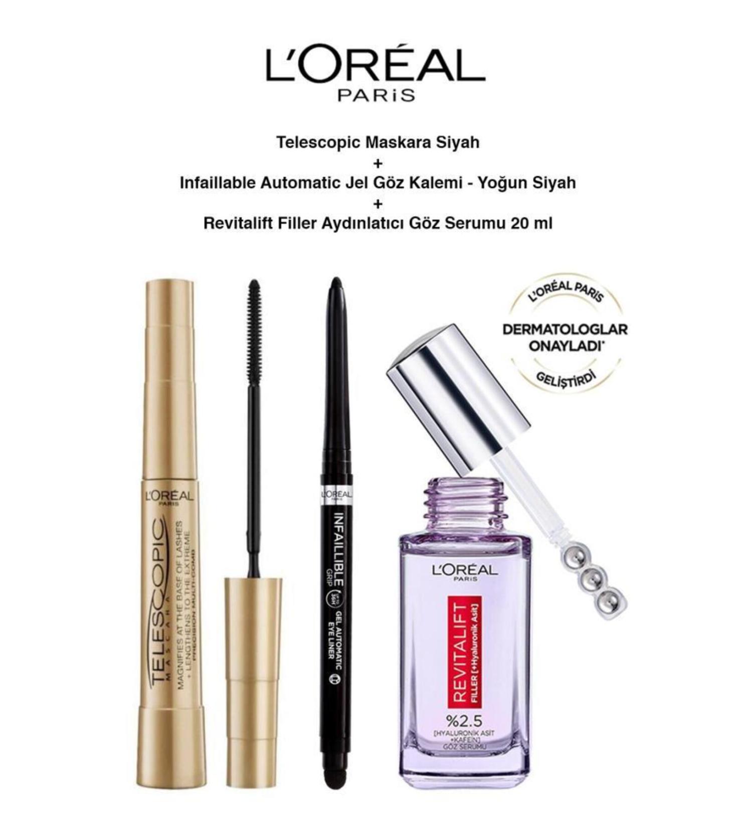 L'Oreal Paris Telescopic-Filler Eye Serum-Infaillable Pencil-Vivid Effective Looks Eye Care and Makeup Set - Buy Online on GoSupps.com