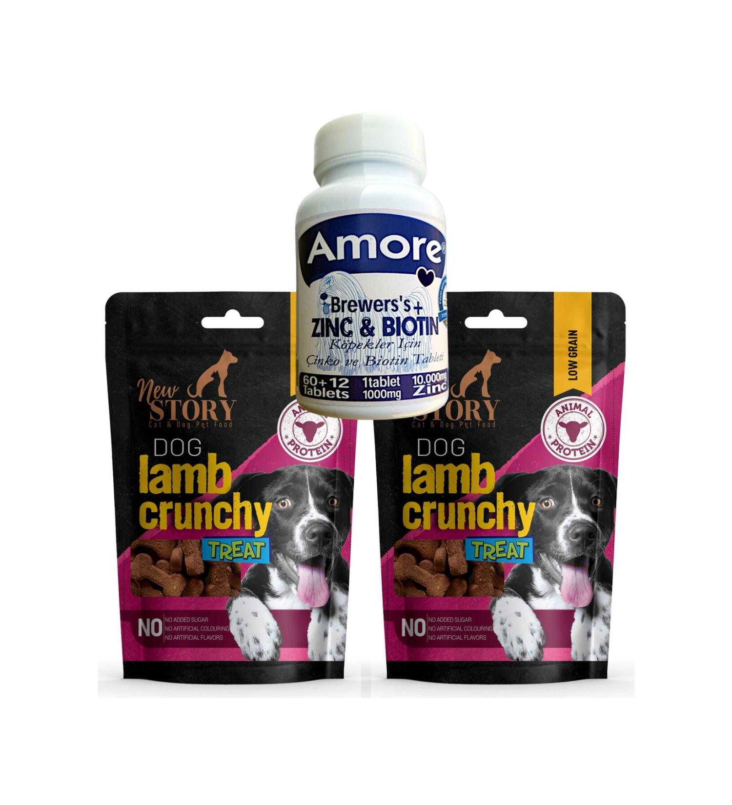 AMORE Dog Zinc Biotin Tablet 72li Shedding New Story Lamb Crunchy 2x80gr Reward Food