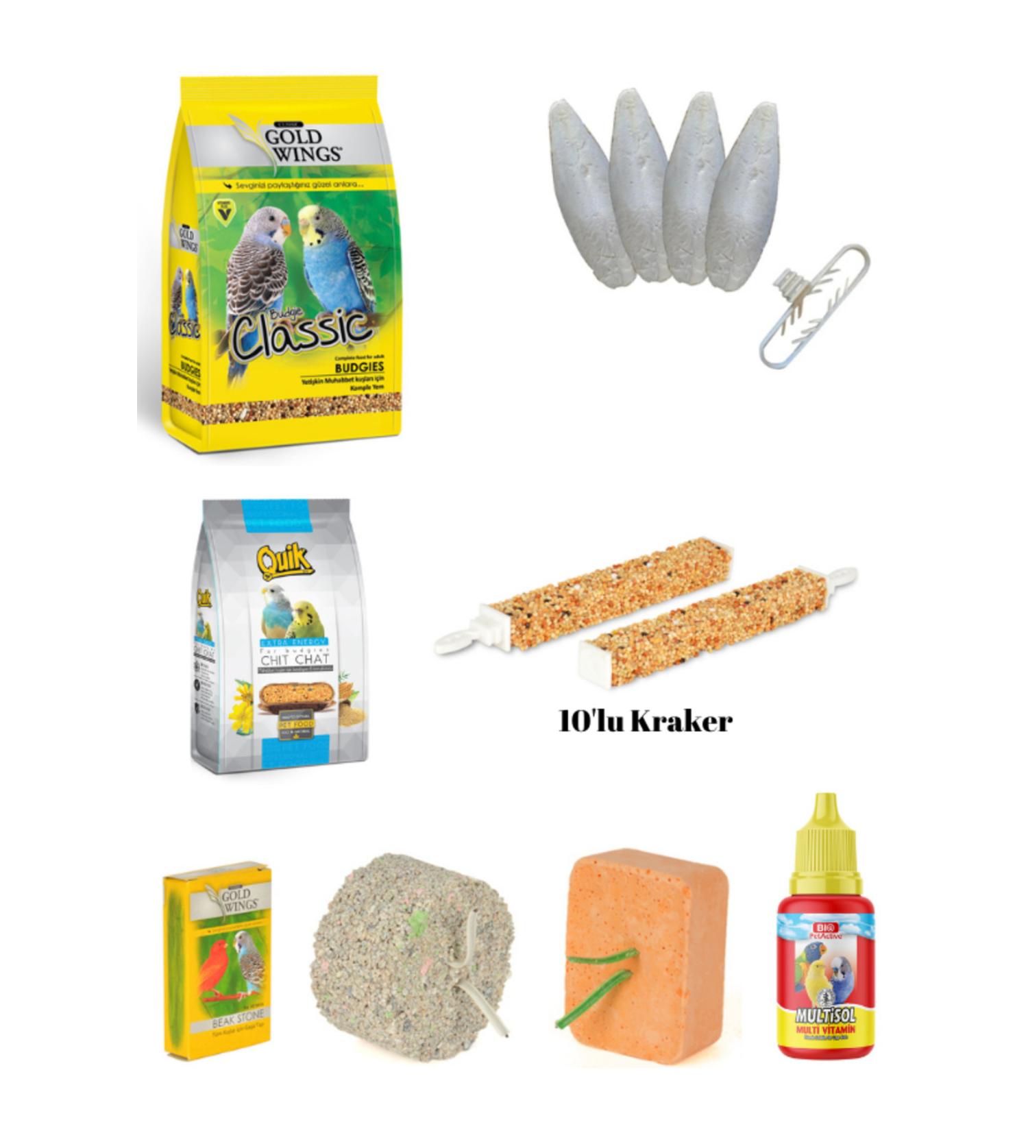 PureCanpati Budgie Needs Kit (food vitamins crackers squid energy block mineral block)