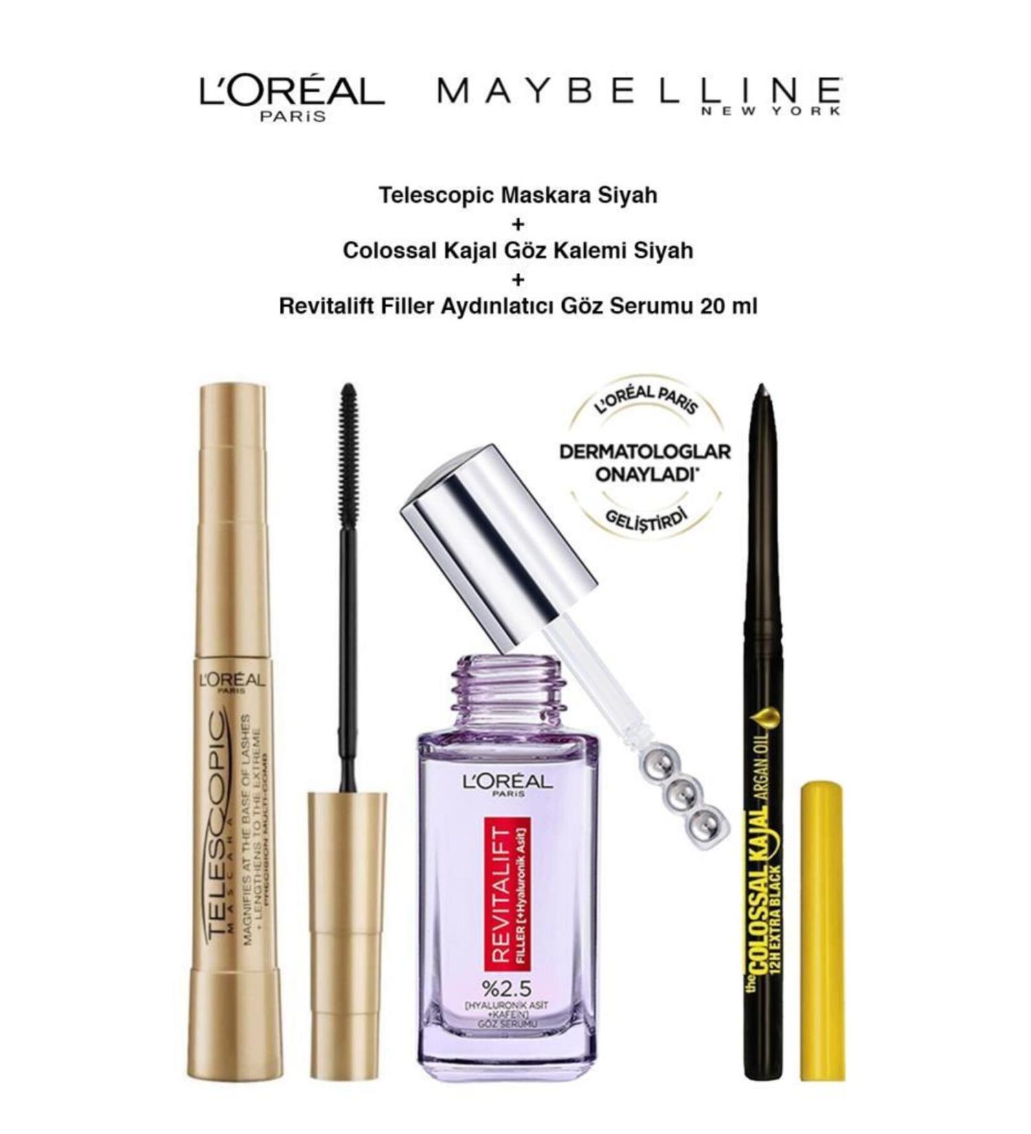 L'Oreal Paris Loreal Telescopic-Filler Eye Serum-Kajal Pencil-Vivid Effective Looks Eye Care and Makeup Set - Buy Online on GoSupps.com
