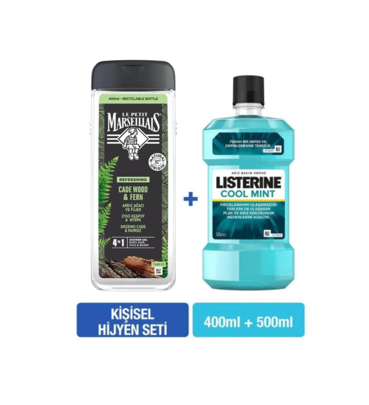 Listerine Le Petit Marseillais Men Juniper Tree and Fougere Shower Gel 400 ml + Listerine Cool Mint 500 ml Hygiene Set