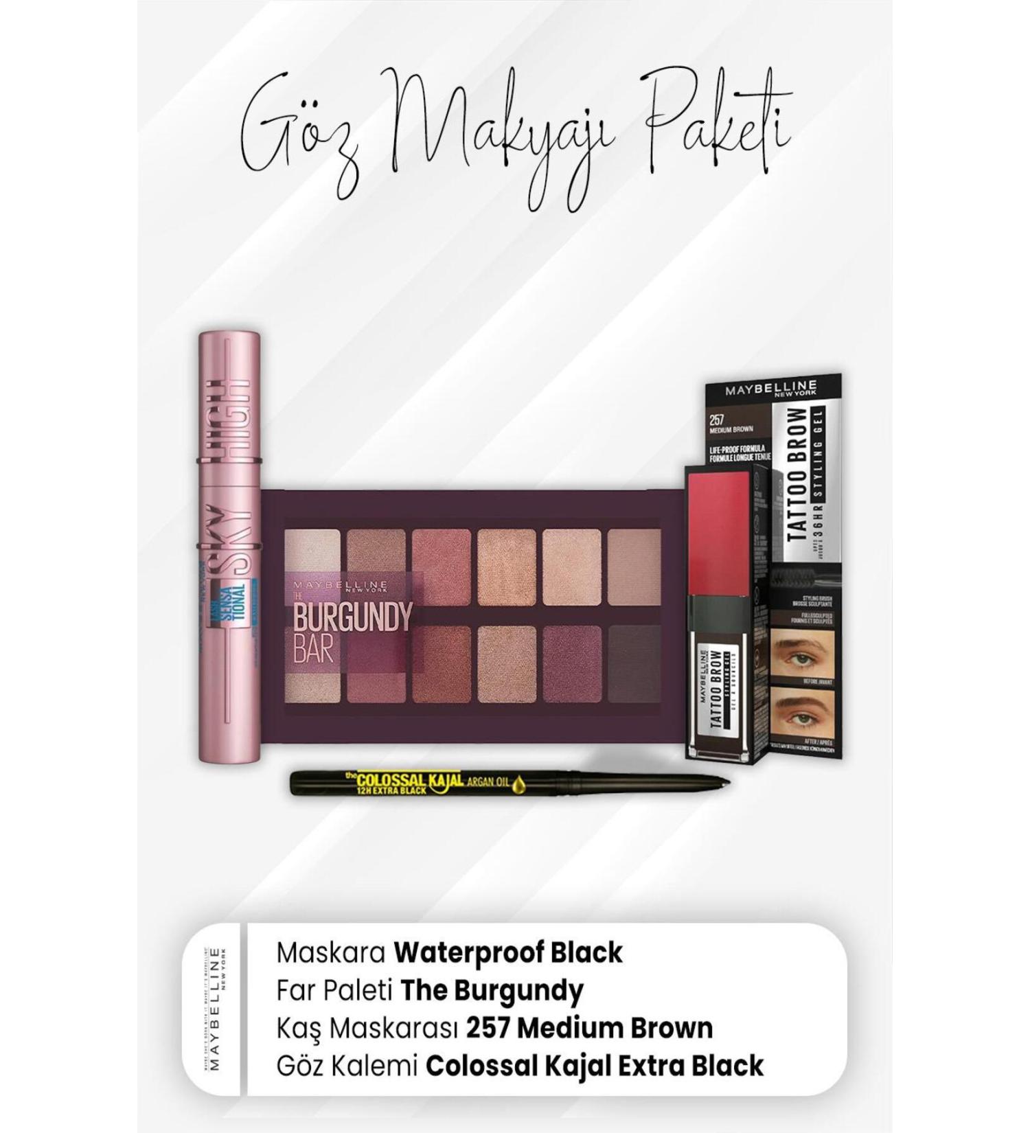Maybelline New York Colossal Eye Pencil Tatto Eyebrow Mascara 257 Eyeshadow Palette Burgundy and Waterproof