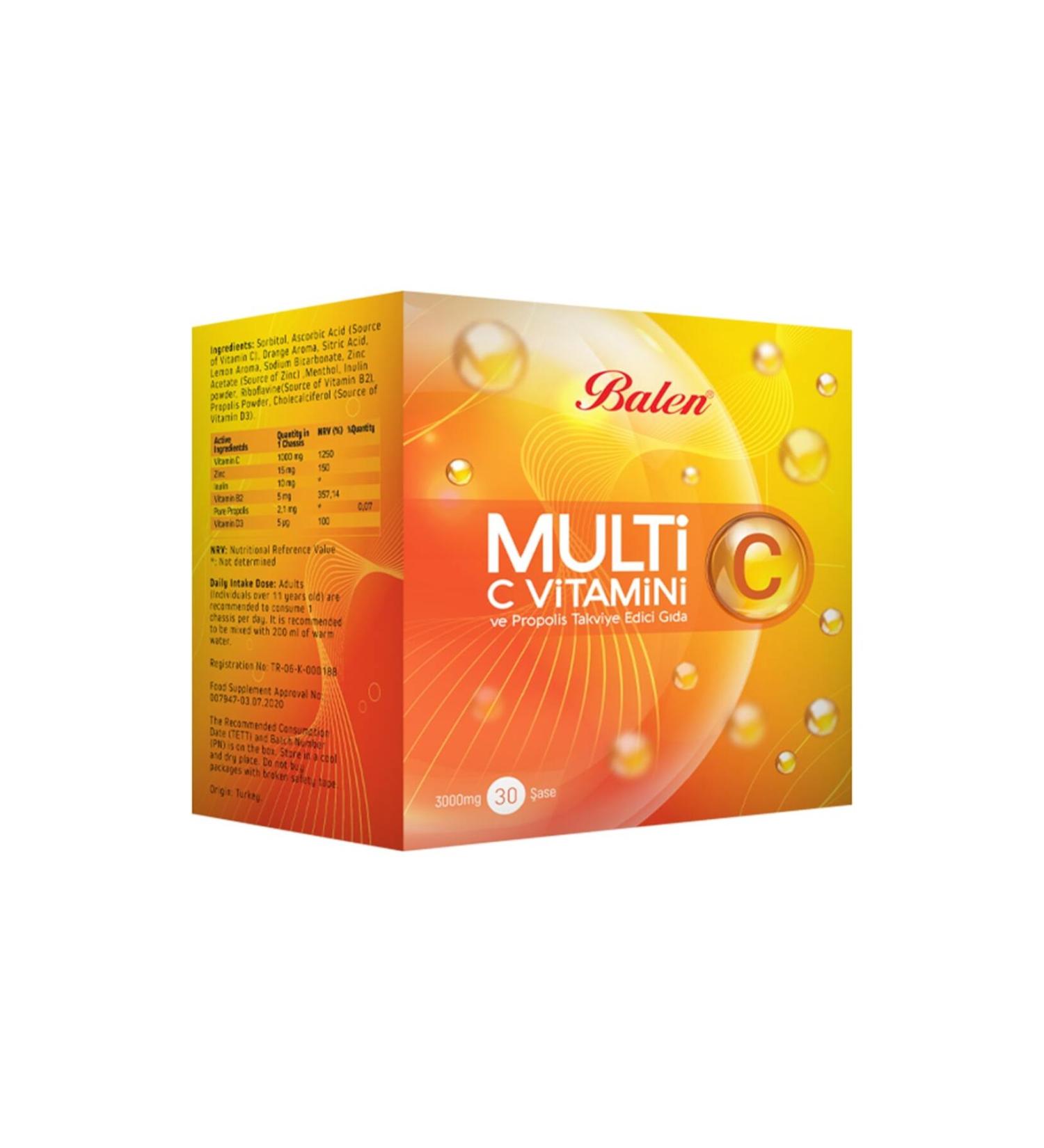 Balen Multi-C Vitamin C and Propolis Sachet 3000 Mg*30 Sachet