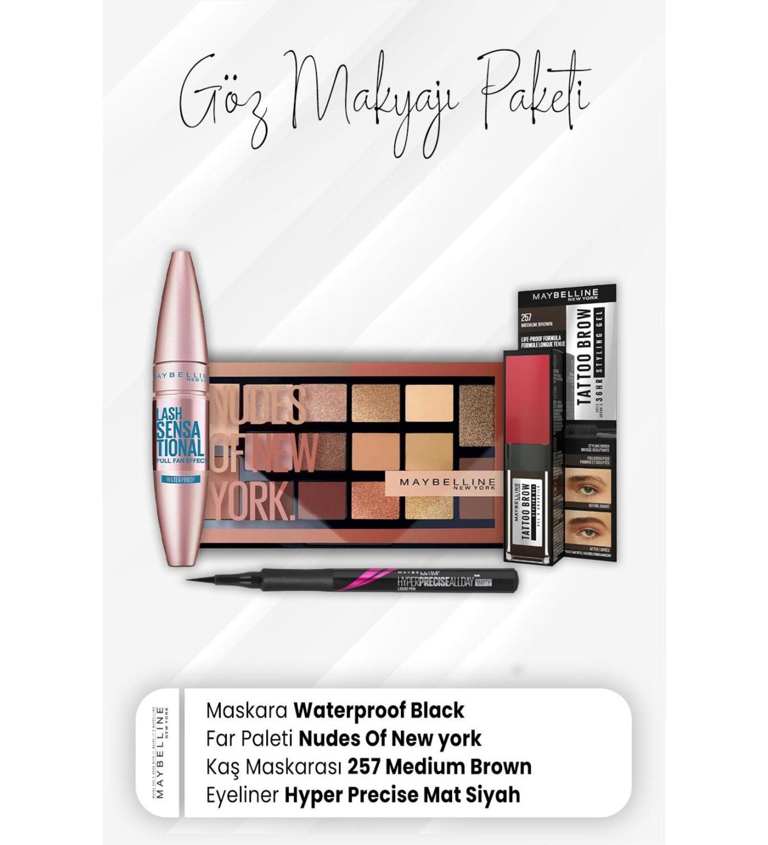 Maybelline New York Hyper Eyeliner Matte Black Tatto Brow Spoolie 257 Eyeshadow Palette 010 and Waterproof M
