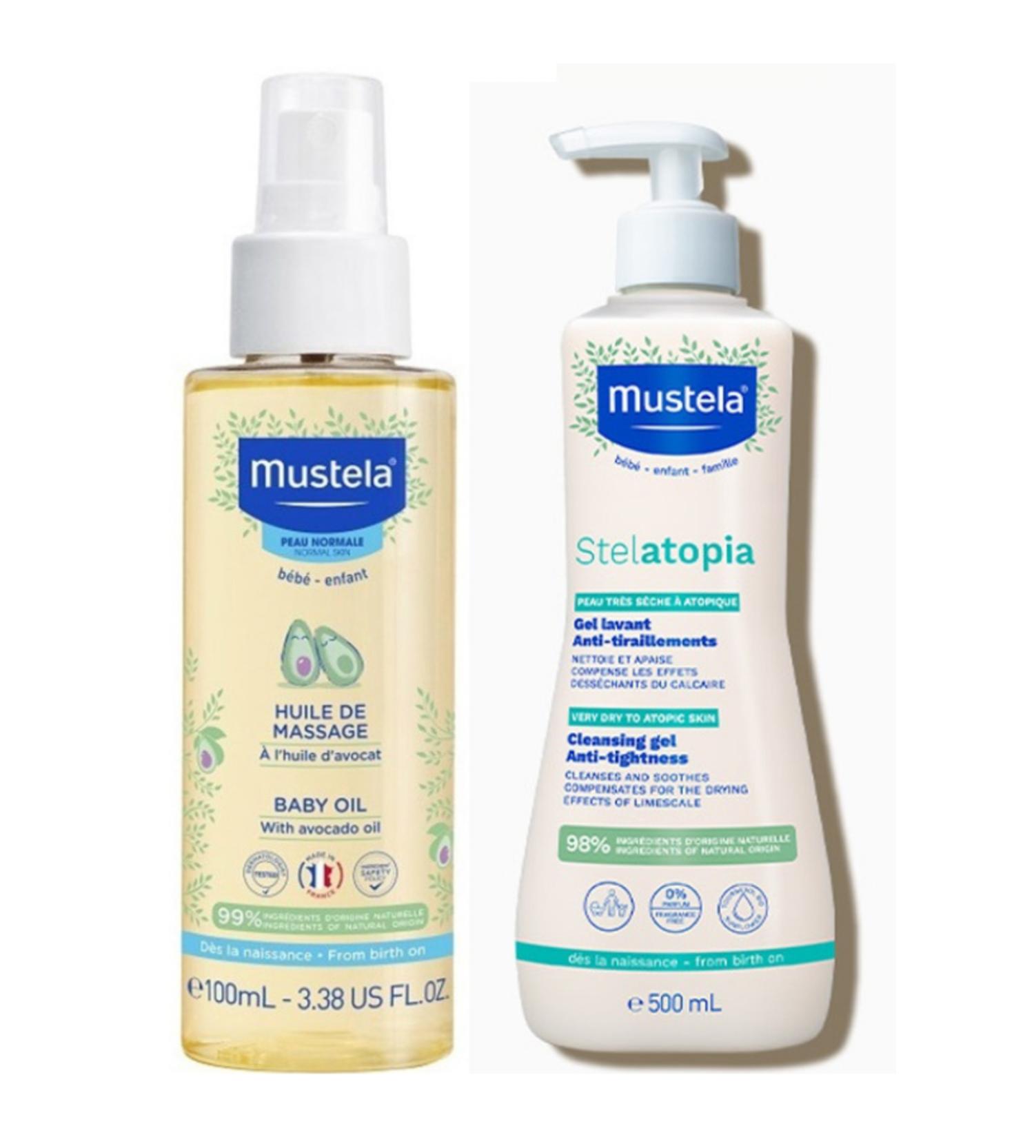 Mustela Baby Care Massage Oil 100ml - Mustela Stelatopia Cleansing Gel 500ml