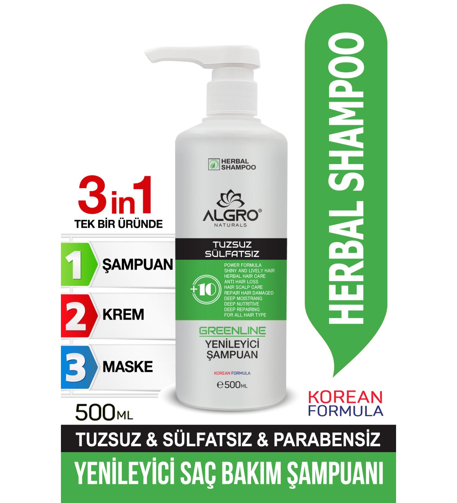 Algro Greenline Herbal Essence Hair Care Shampoo Fast Growth Effect Salt-Free Sulfate-Free 3in1 Shampoo Cream Mask - Buy Online on GoSupps.com