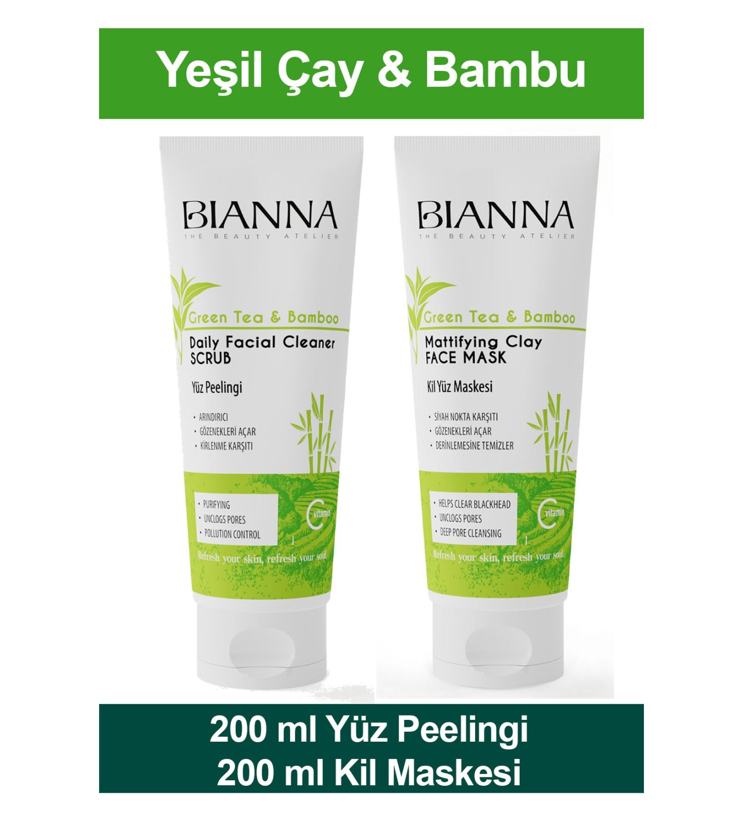 Bianna Green Tea and Bamboo Extract Peeling and Clay Mask 200+200 ml.